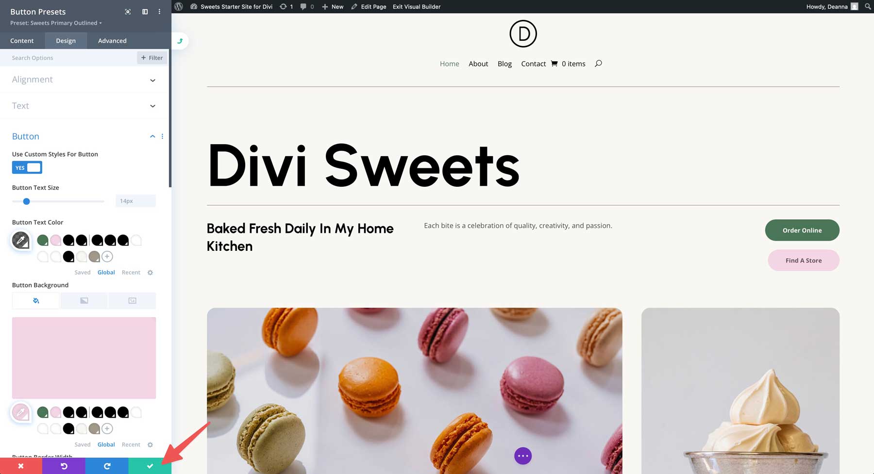 sweets starter site for Divi