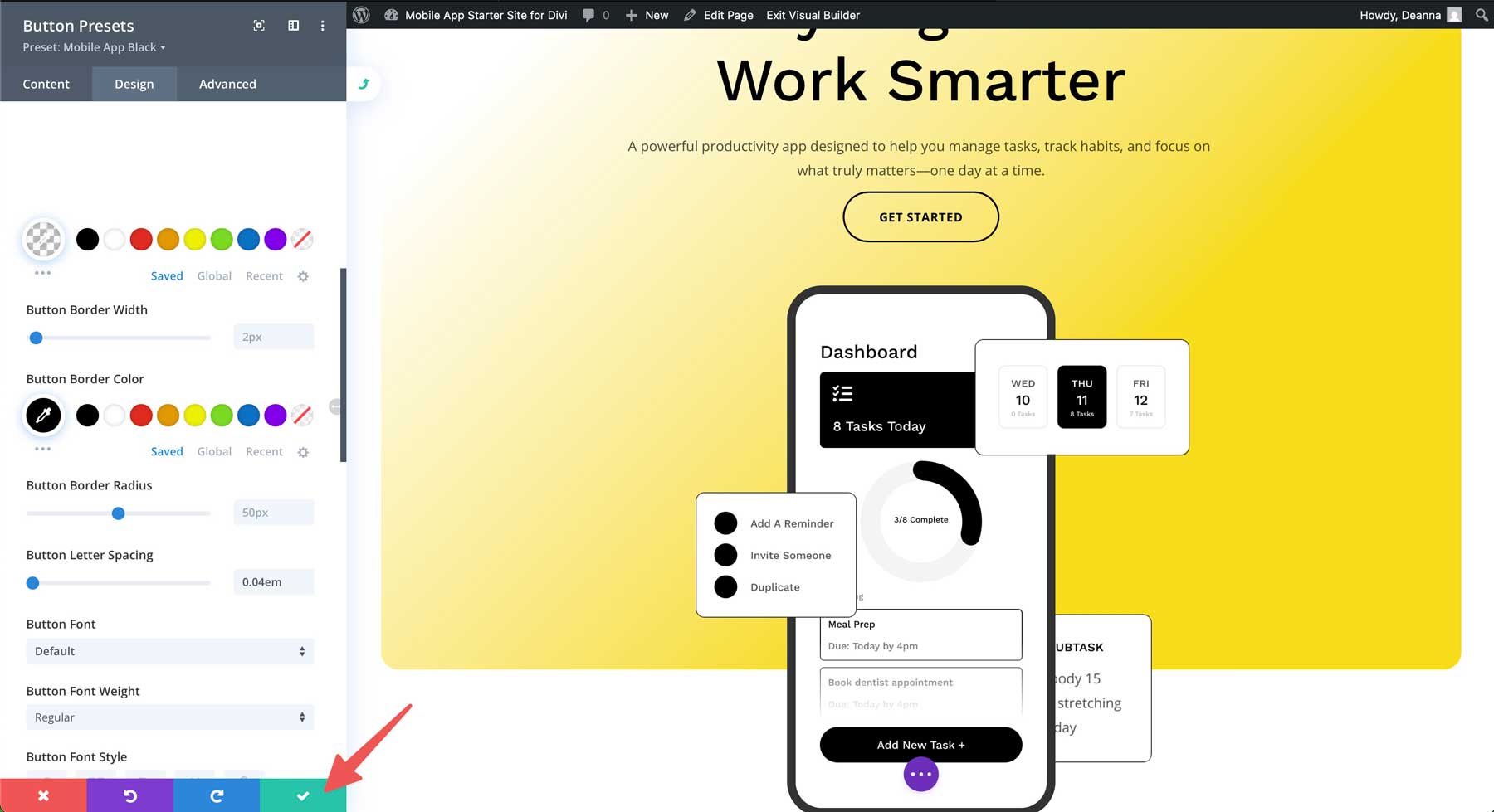 mobile app starter site for Divi