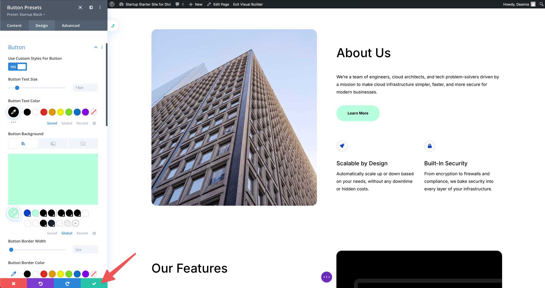 startup starter site for Divi