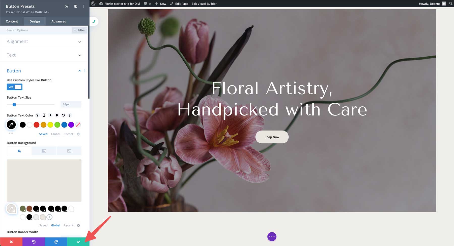 florist starter site for Divi