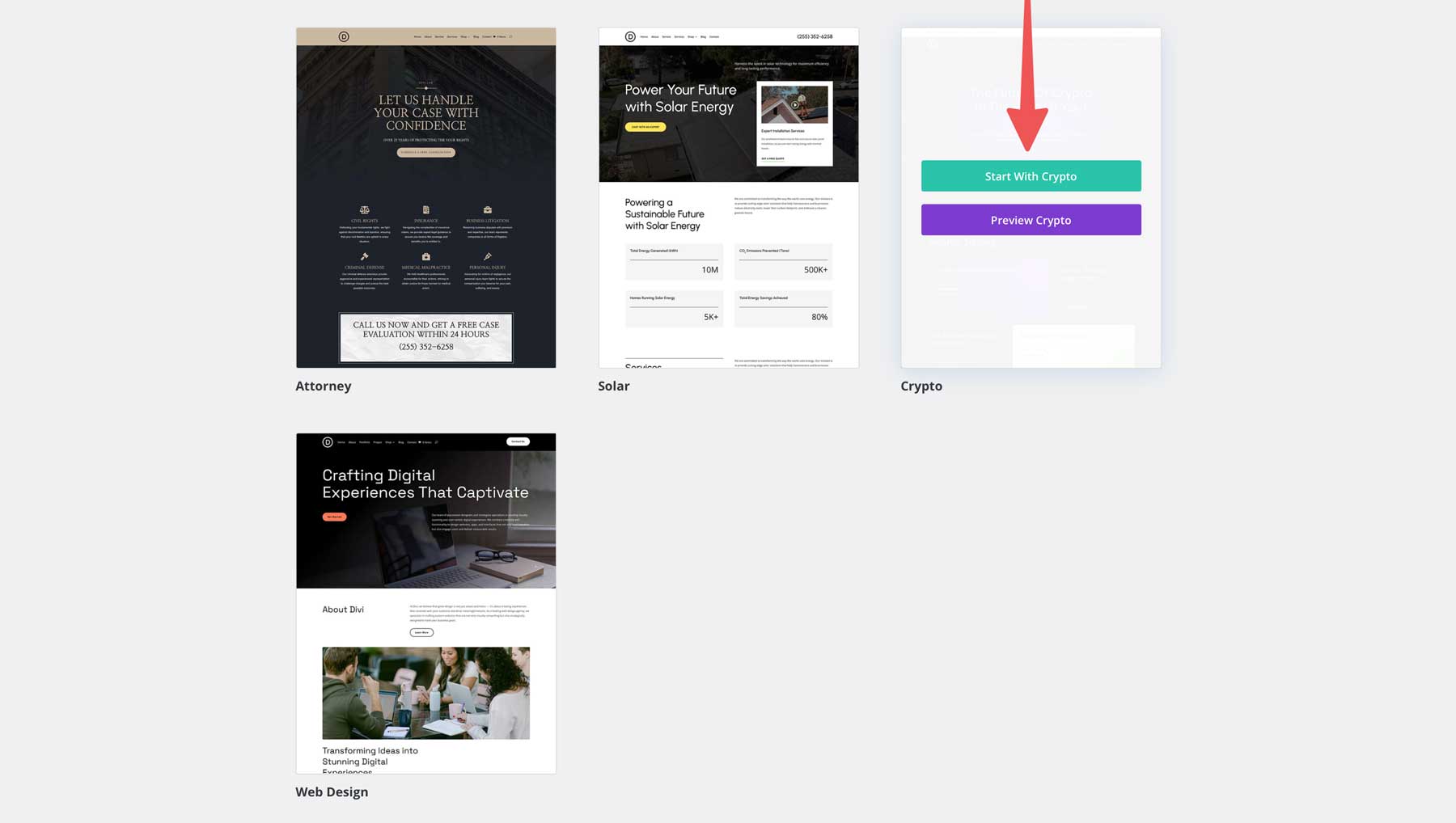 crypto starter site for Divi