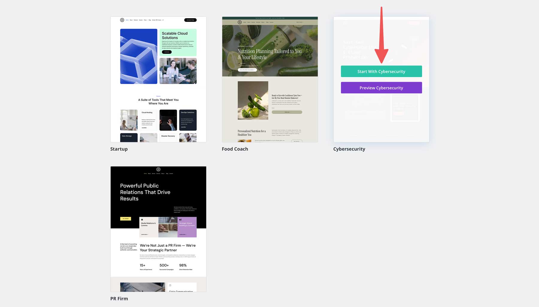 cybersecurity starter site for Divi
