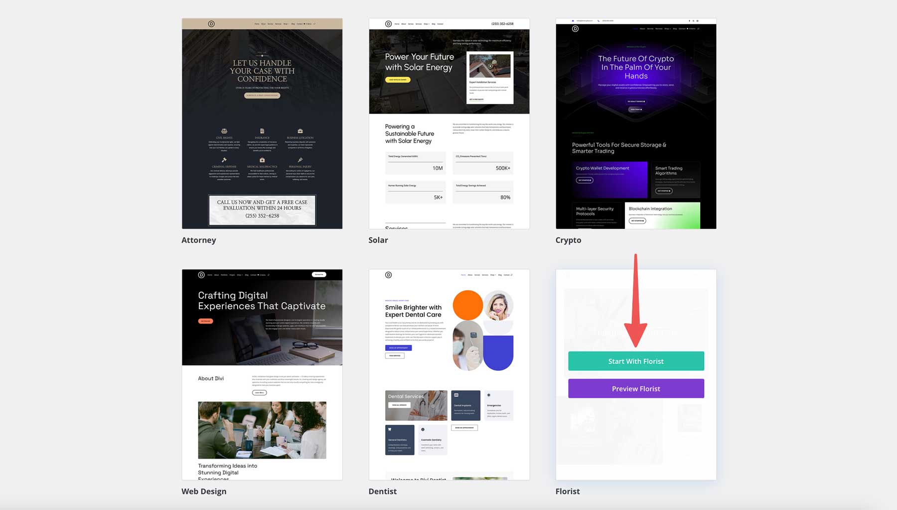 florist starter site for Divi