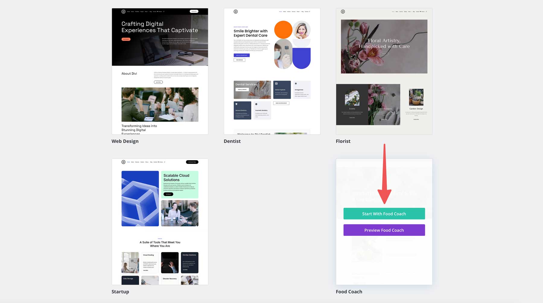 food coach starter site for Divi