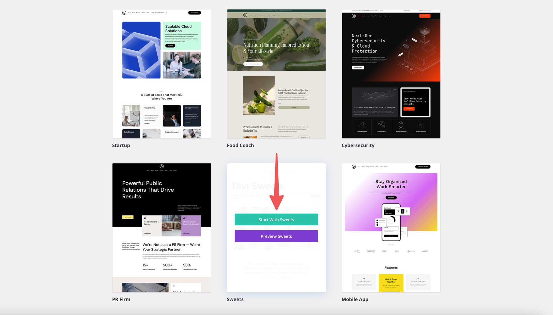 sweets starter site for Divi