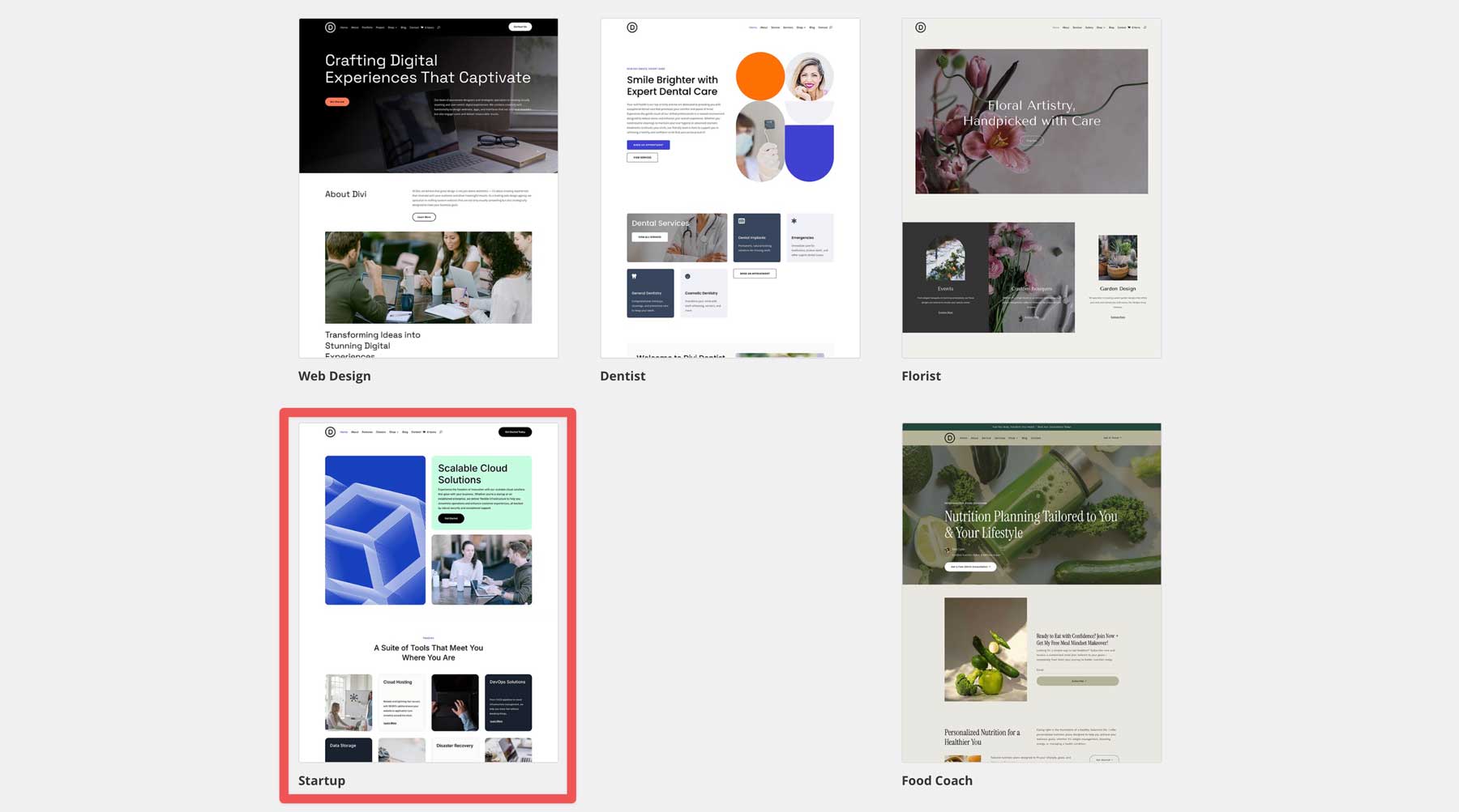 startup starter site for Divi