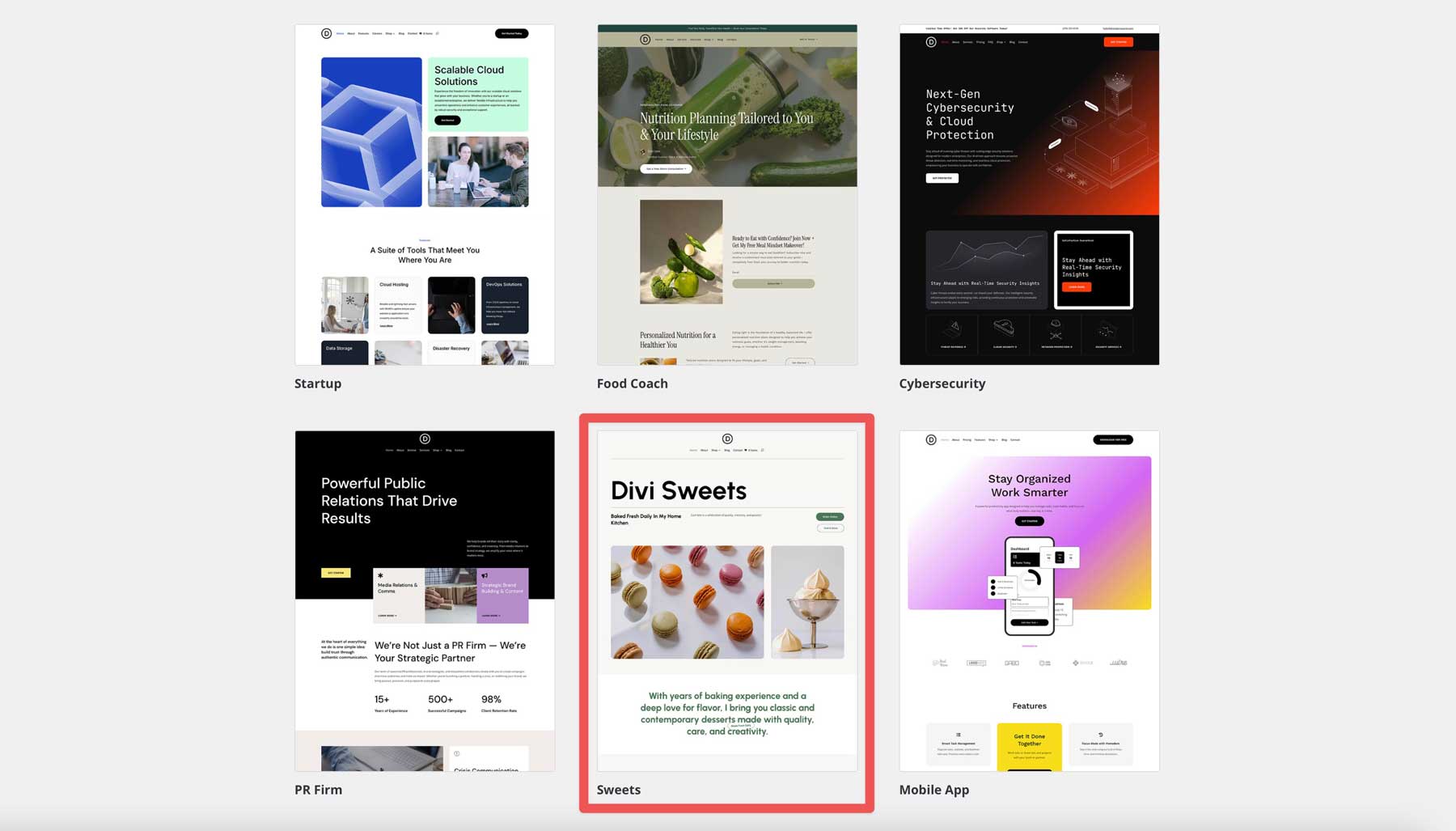 sweets starter site for Divi