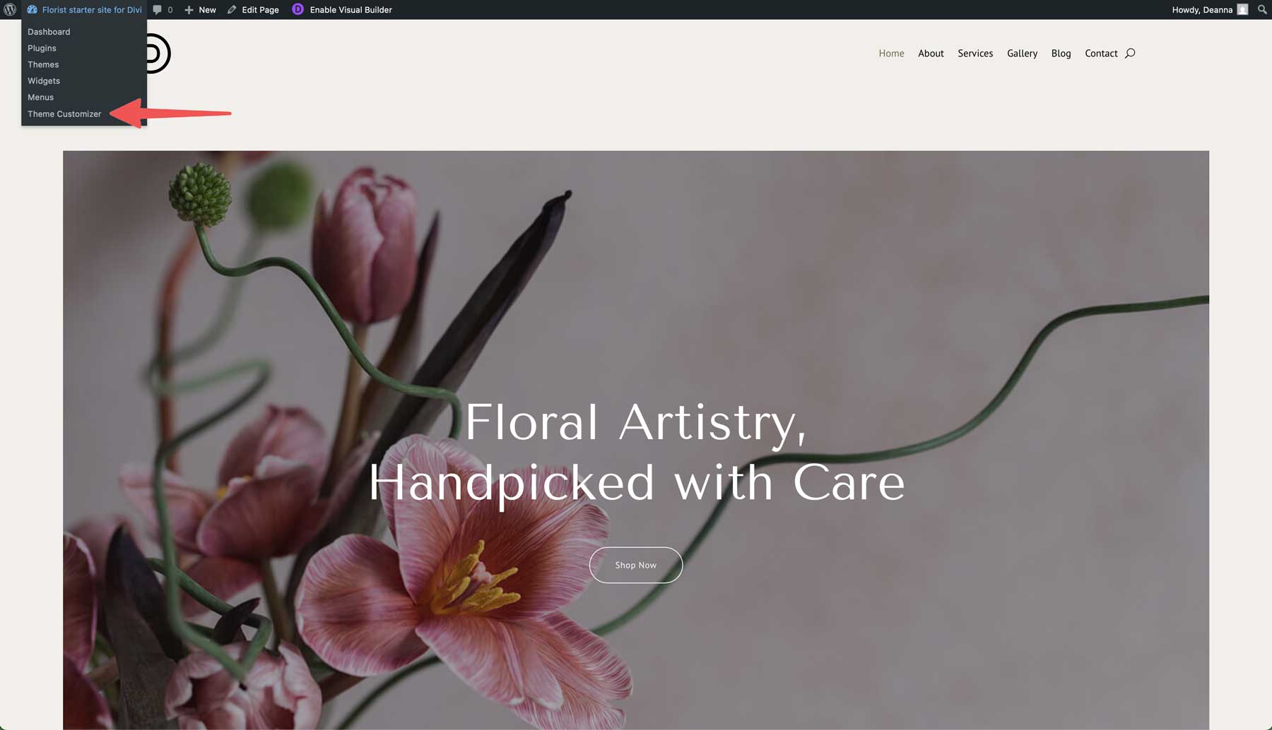 florist starter site for Divi