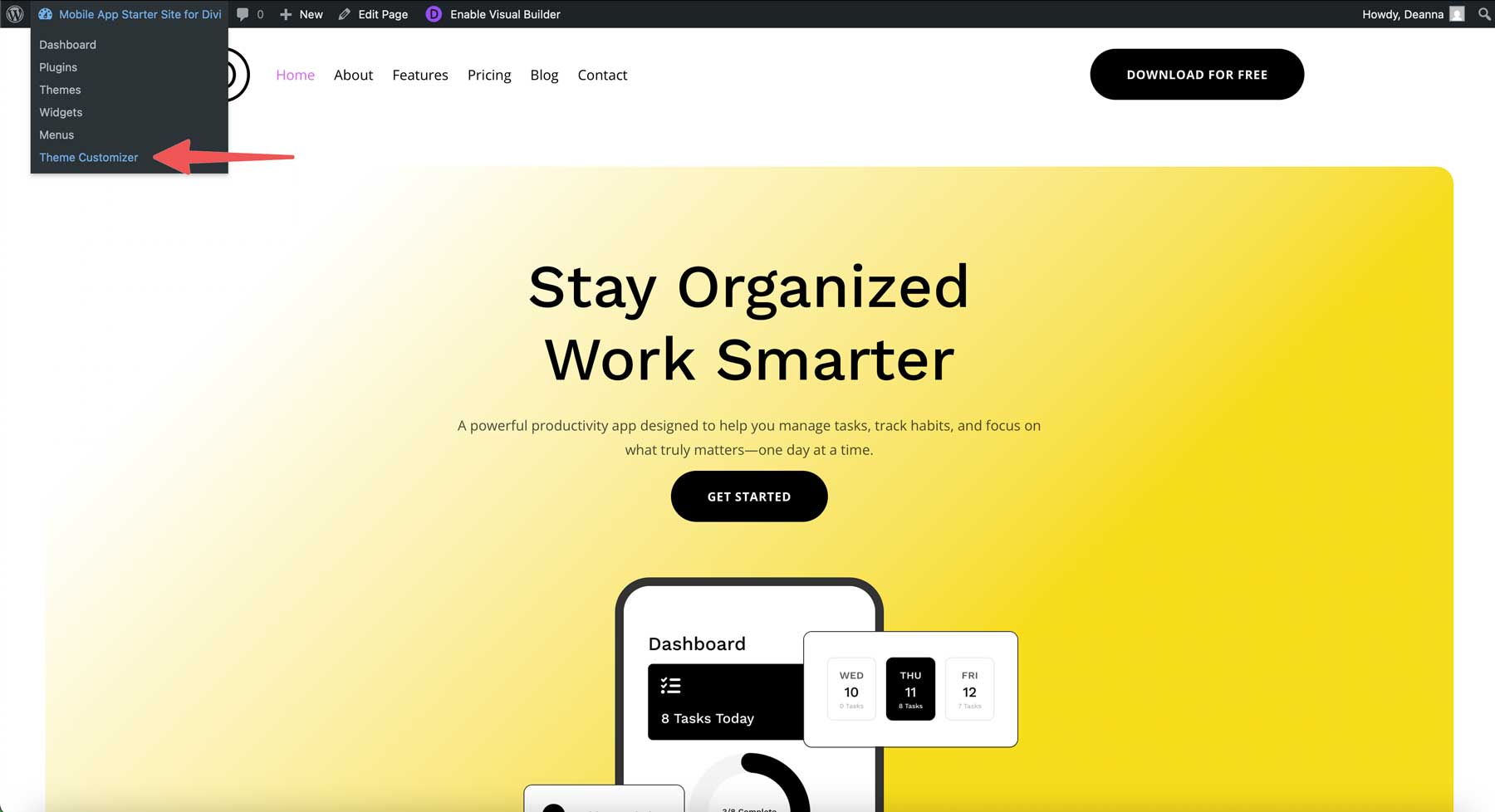 mobile app starter site for Divi