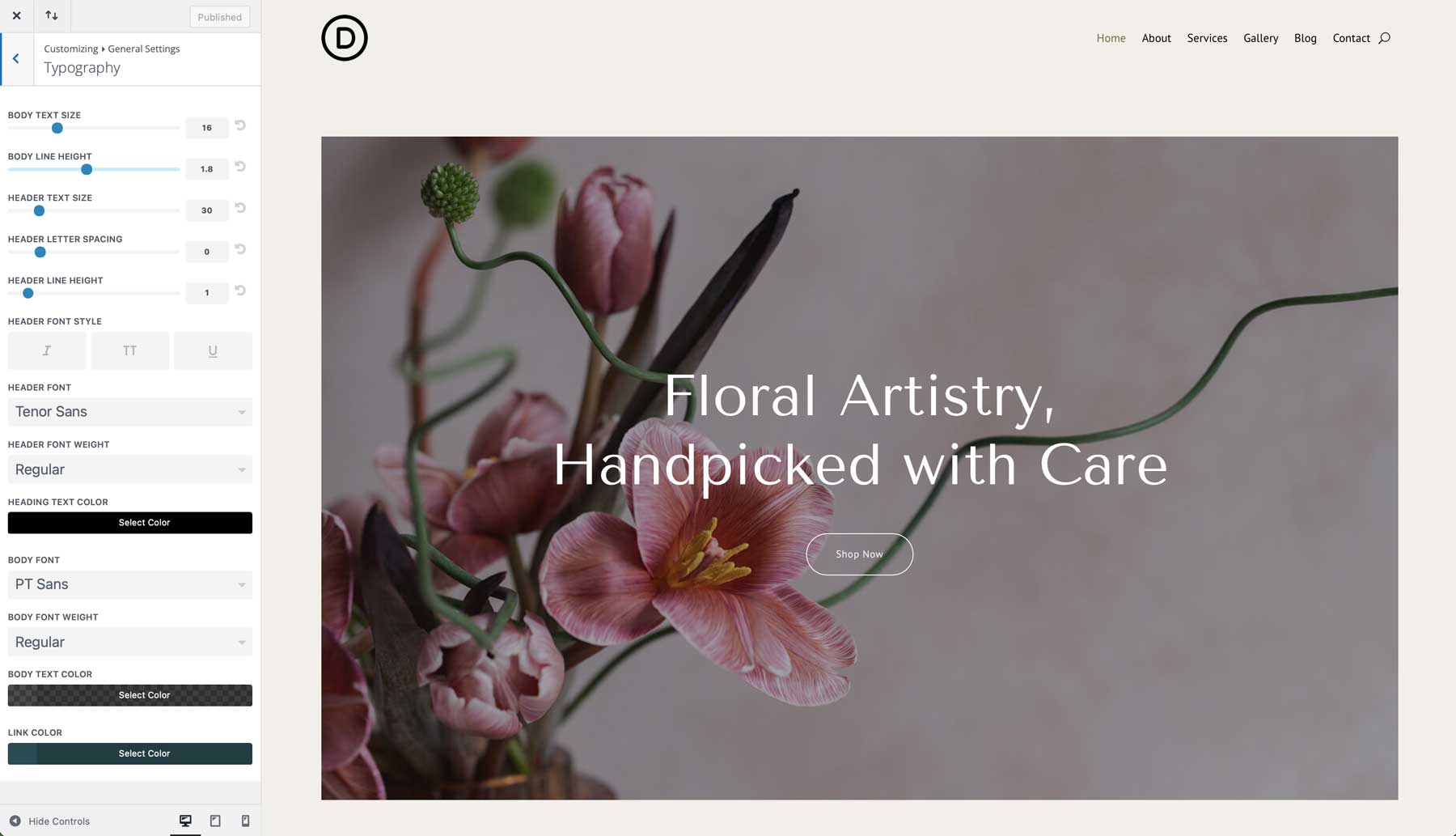 florist starter site for Divi