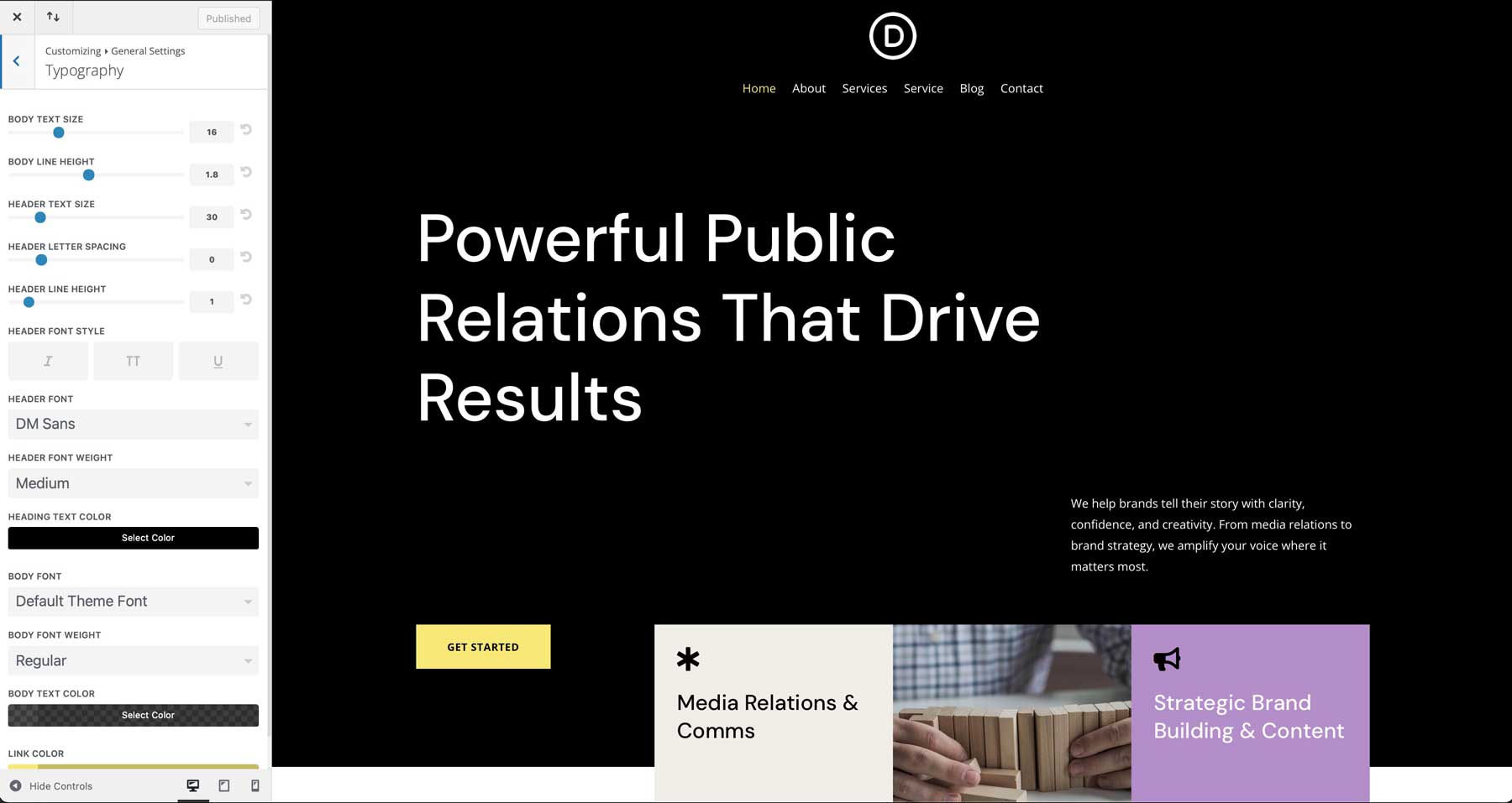 PR Firm starter site for Divi