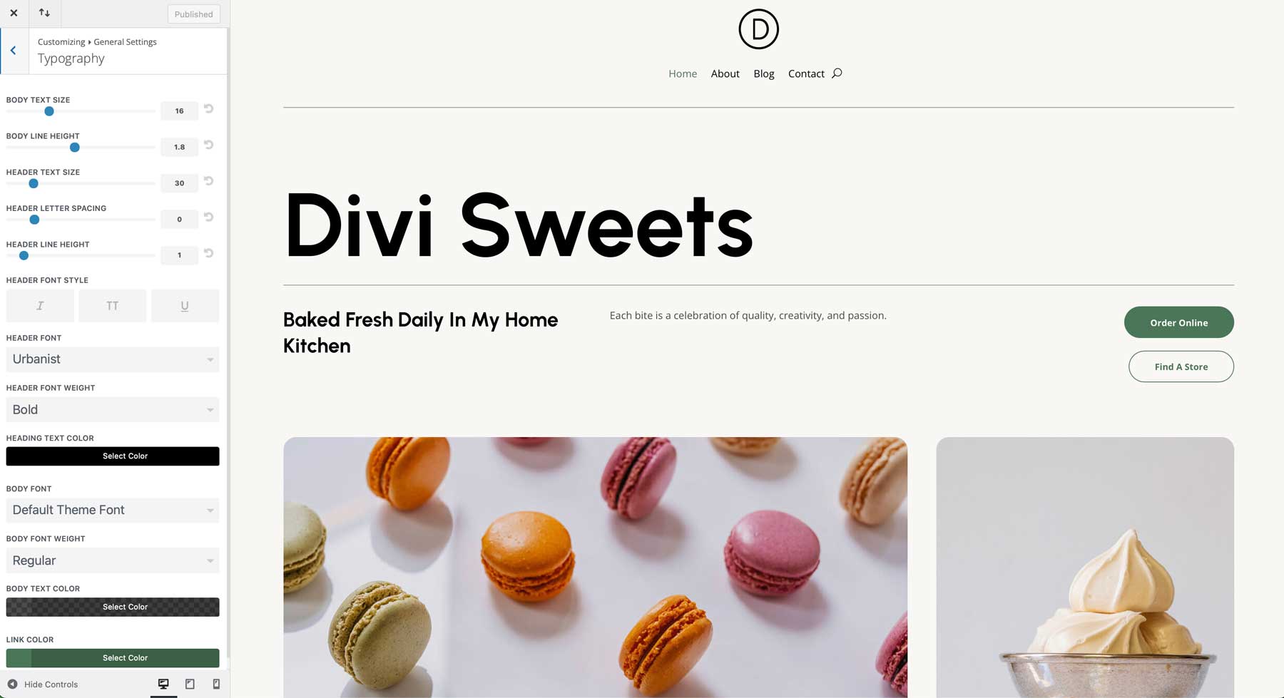 sweets starter site for Divi