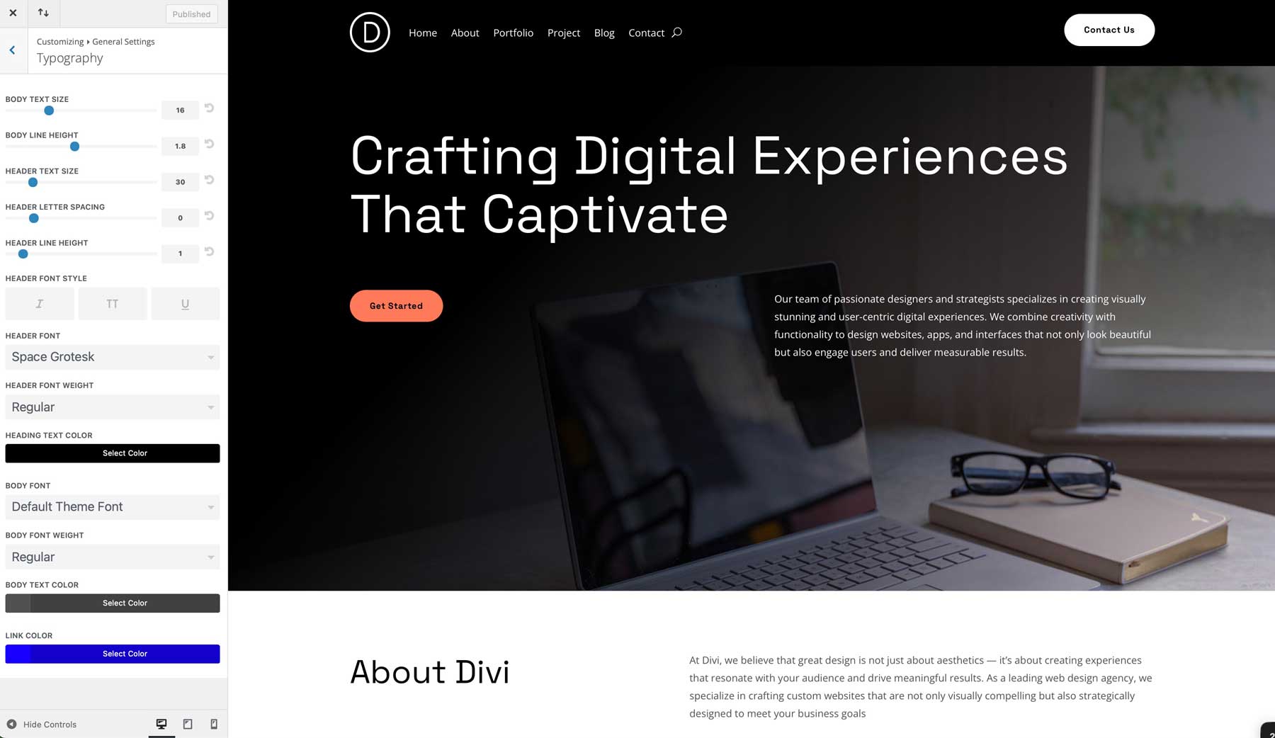 Web Design starter site for Divi
