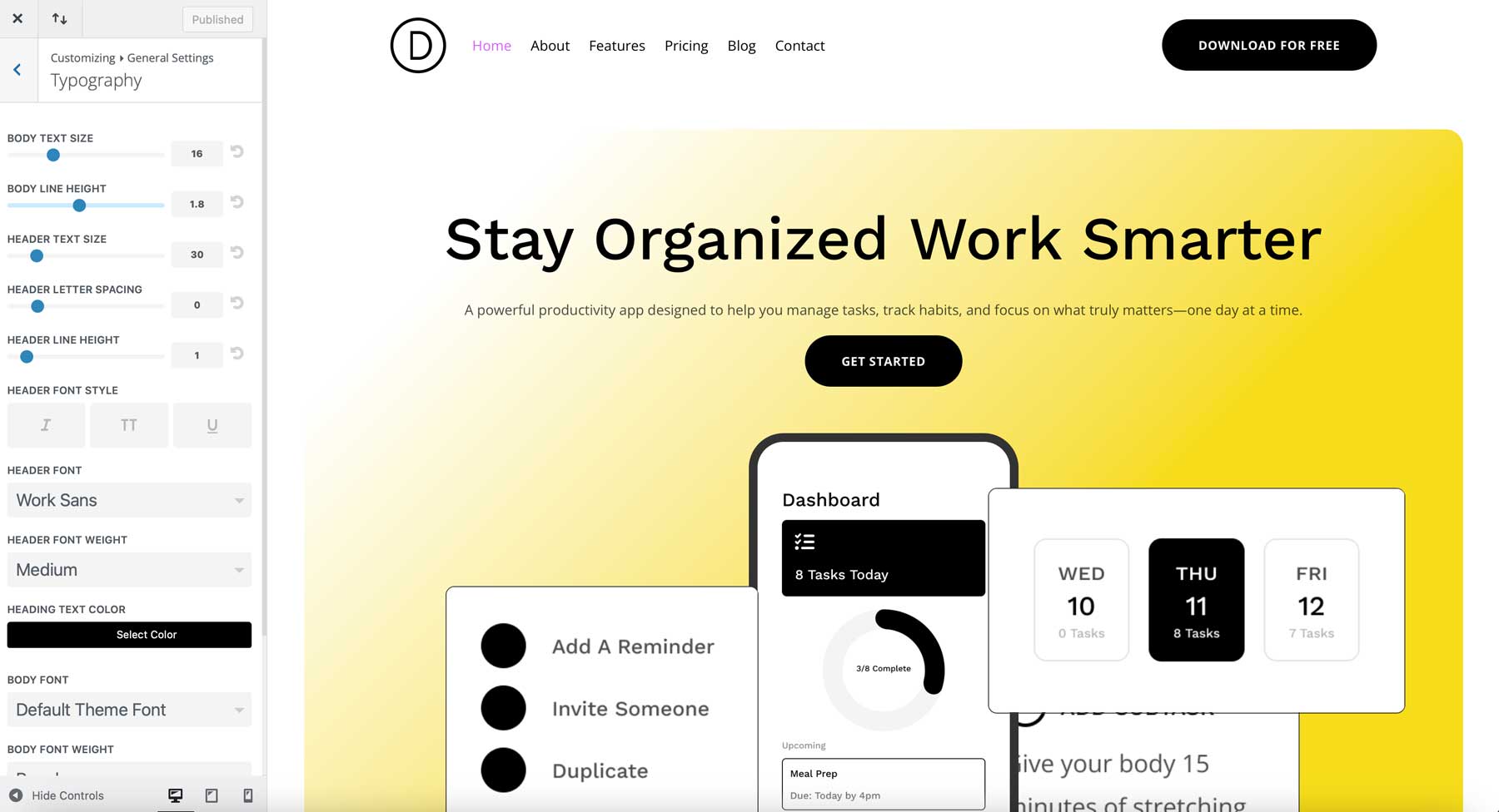 mobile app starter site for Divi