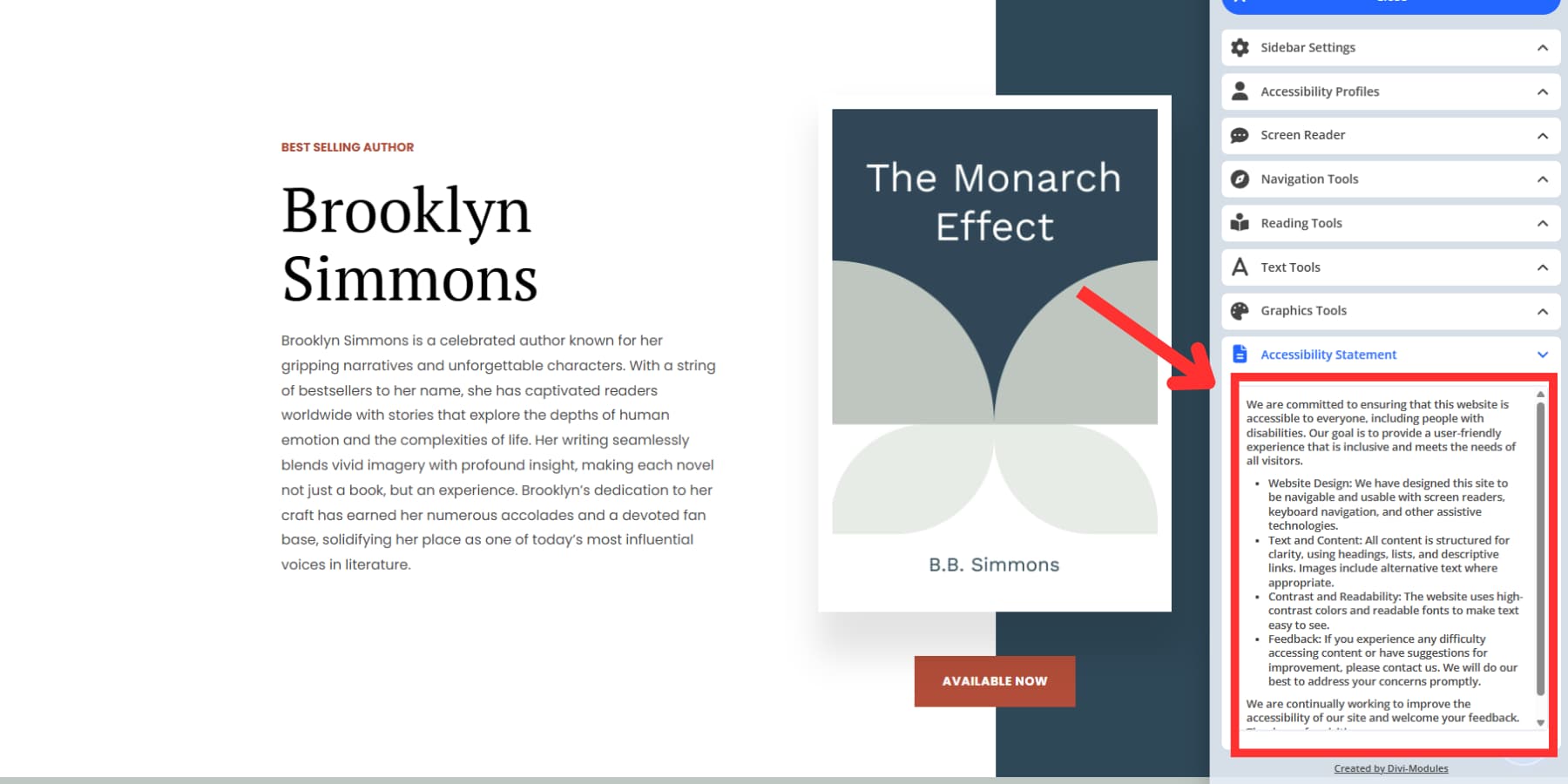 A screenshot of Accessibility Sidebar's statement dropdown