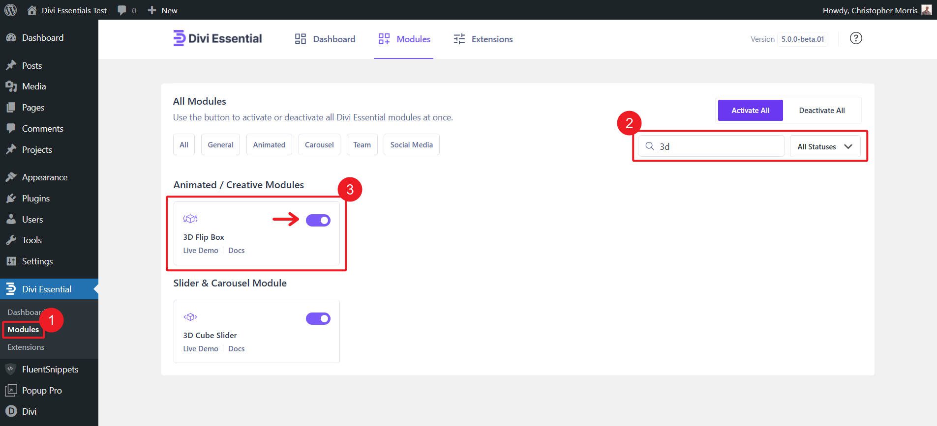 Activate 3d Flip Box Module - Divi Essentials - D5