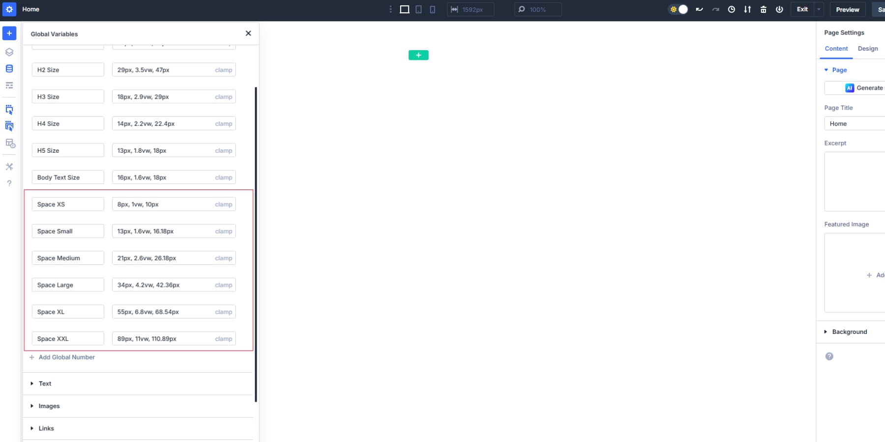 Adding spacing variables in Divi Design Variables