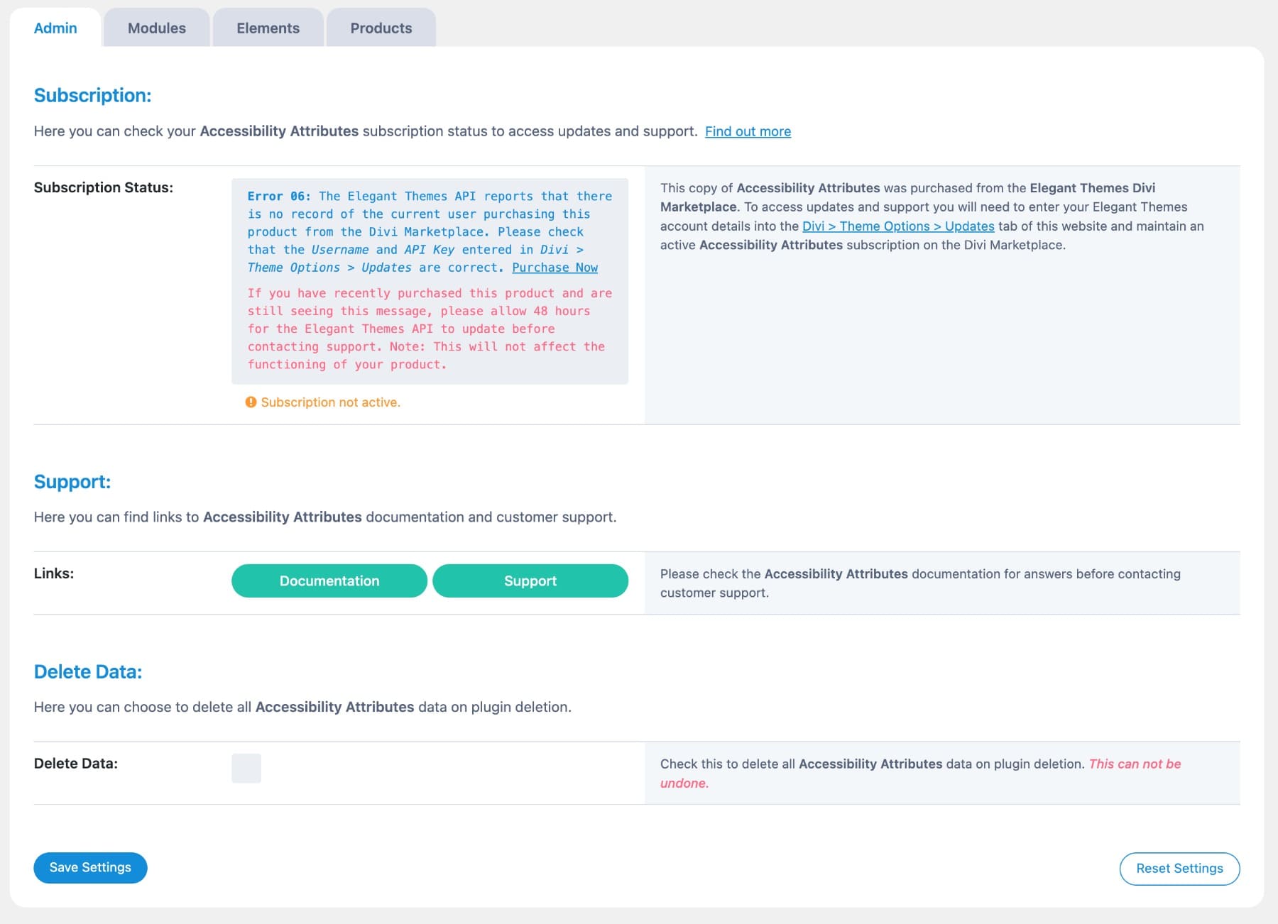 admin tab in accessibility attributes