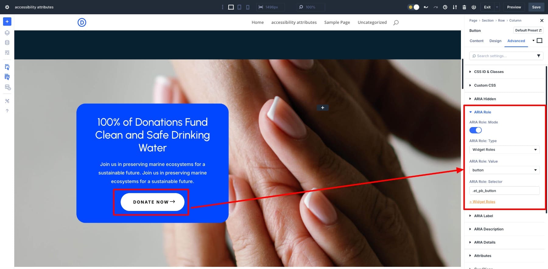 ARIA role button example