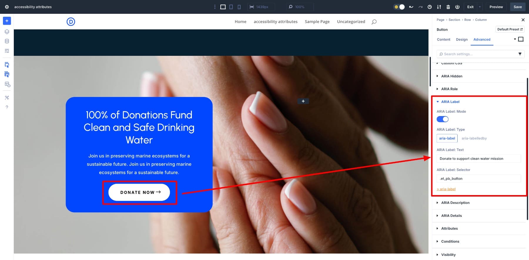 assign ARIA label to the same button