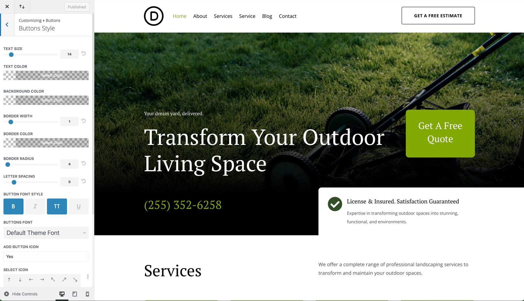 Landscaping starter site for Divi