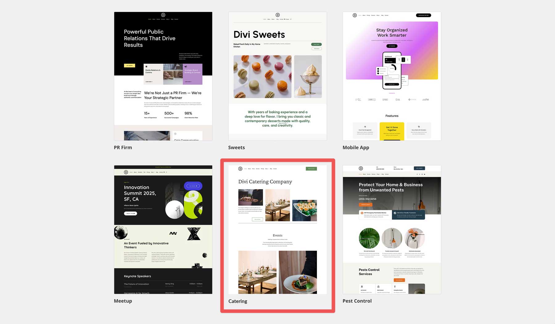 Catering starter site for Divi