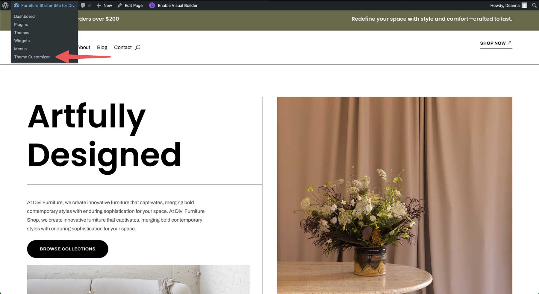furniture starter site for Divi