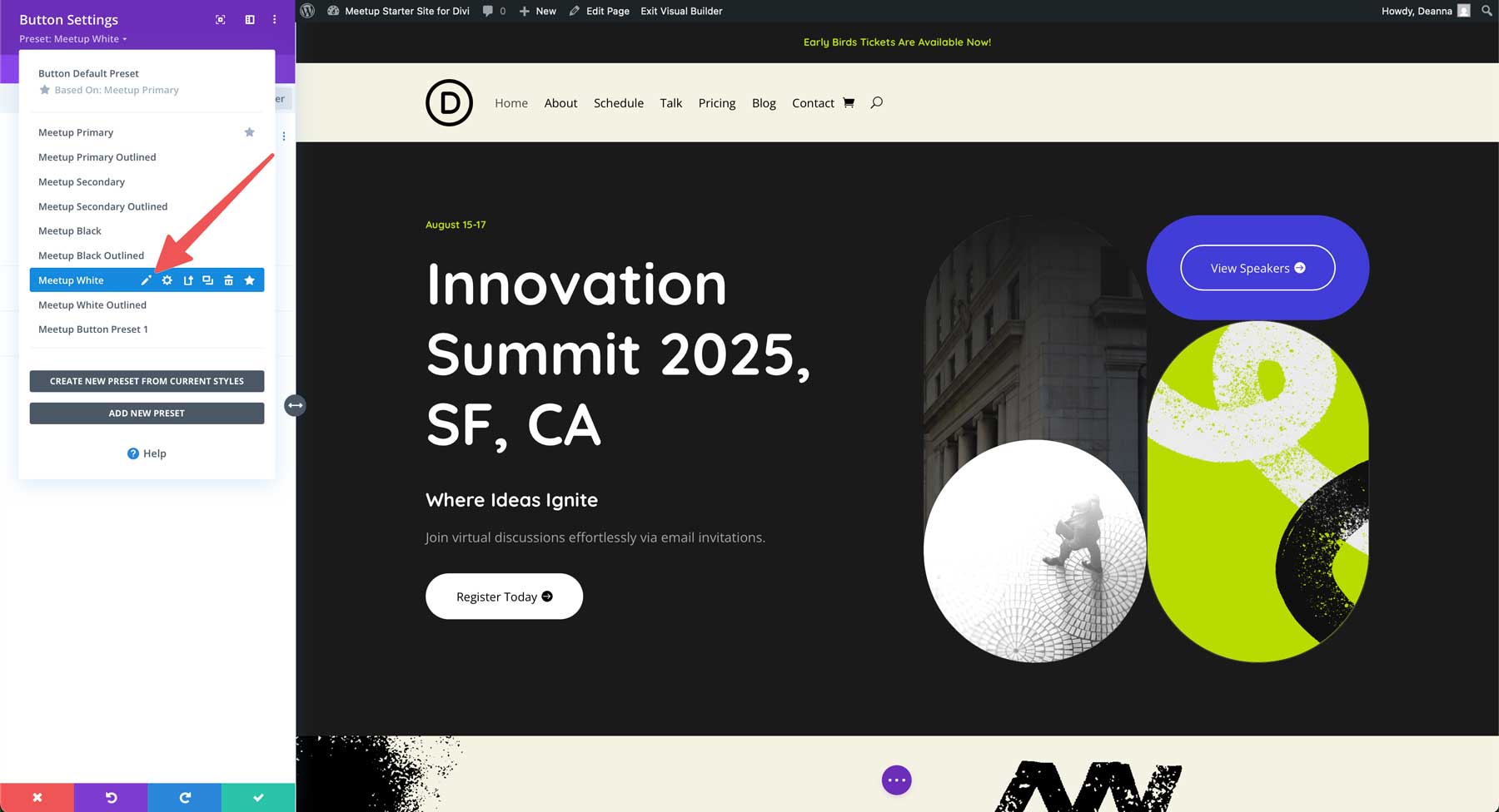Meetup starter site for Divi