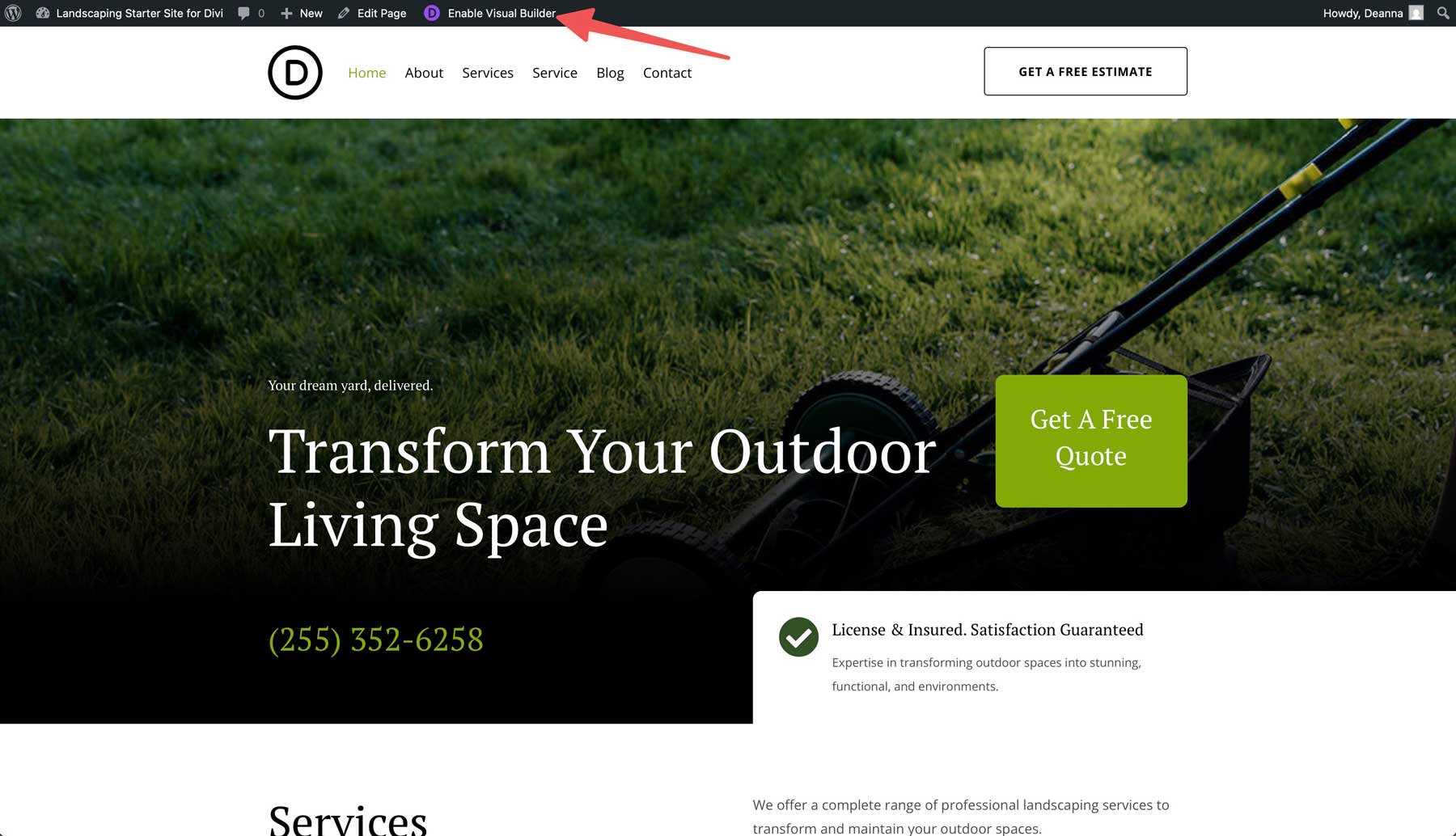 Landscaping starter site for Divi
