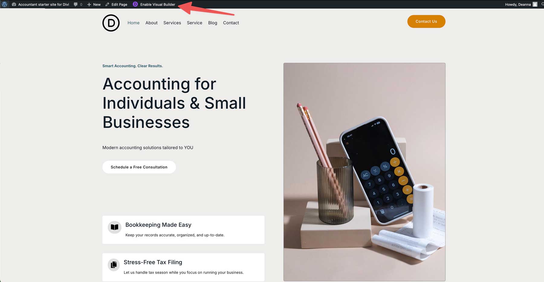 Accountant starter site for Divi