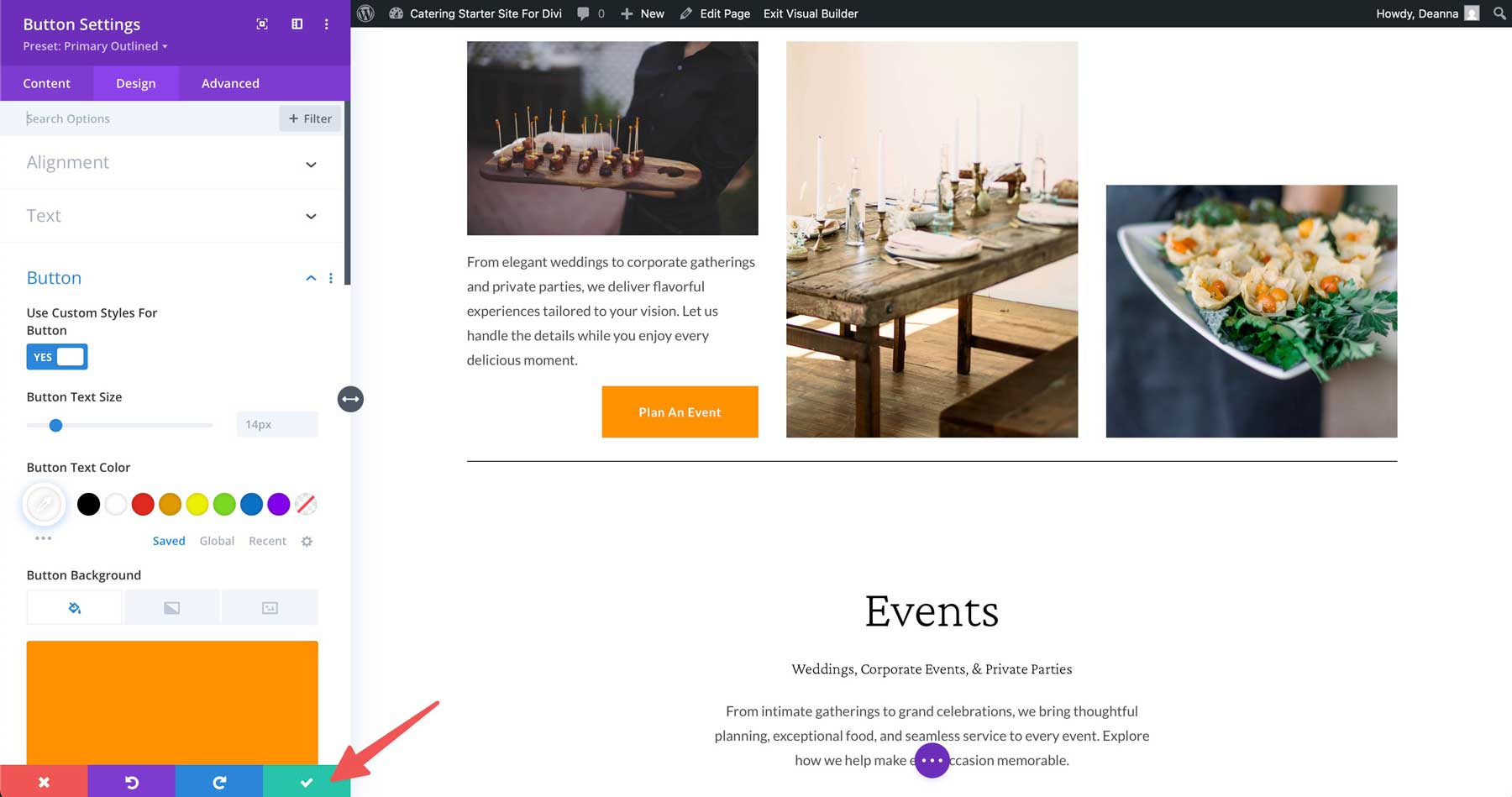 Catering starter site for Divi