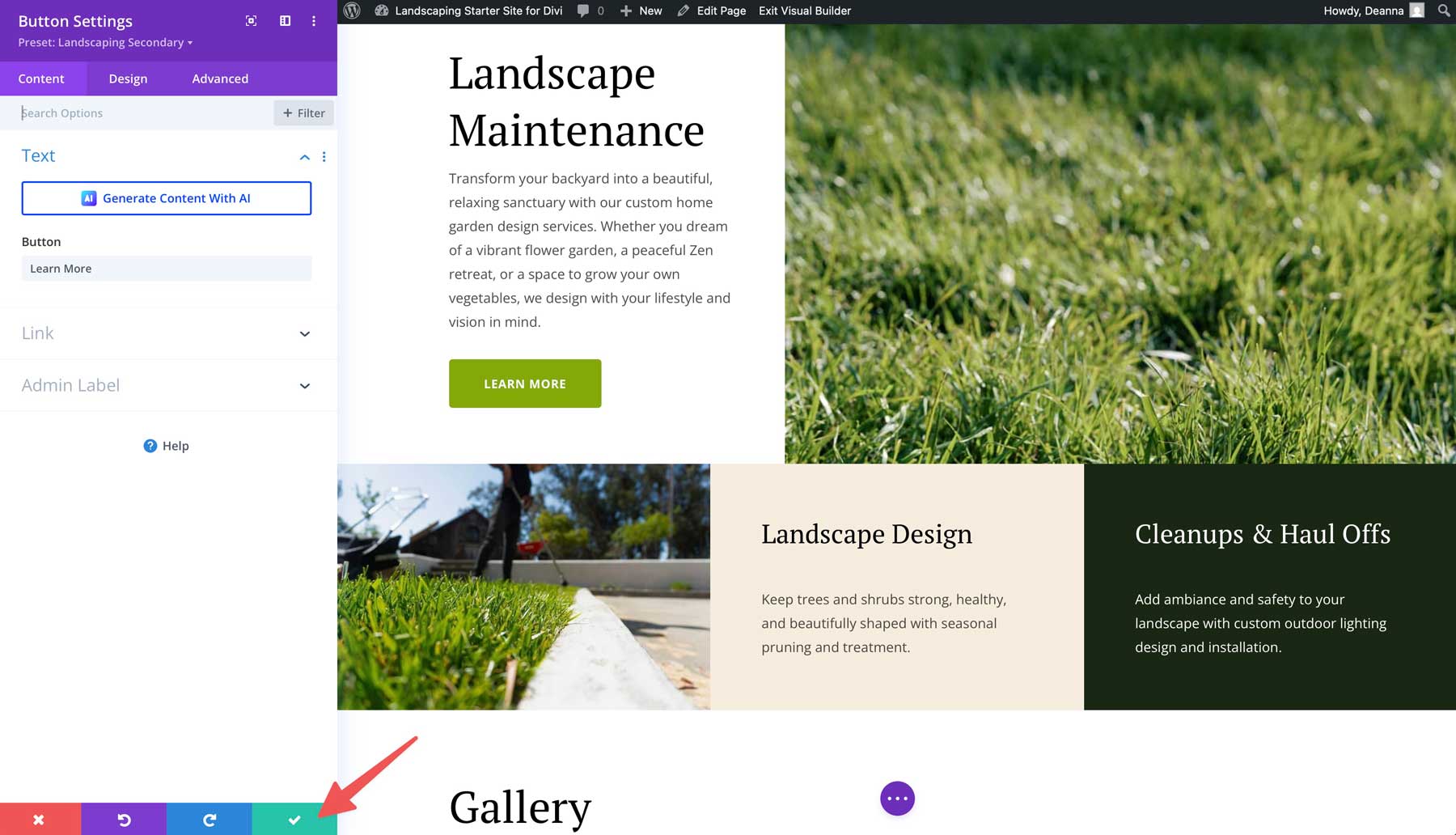 Landscaping starter site for Divi