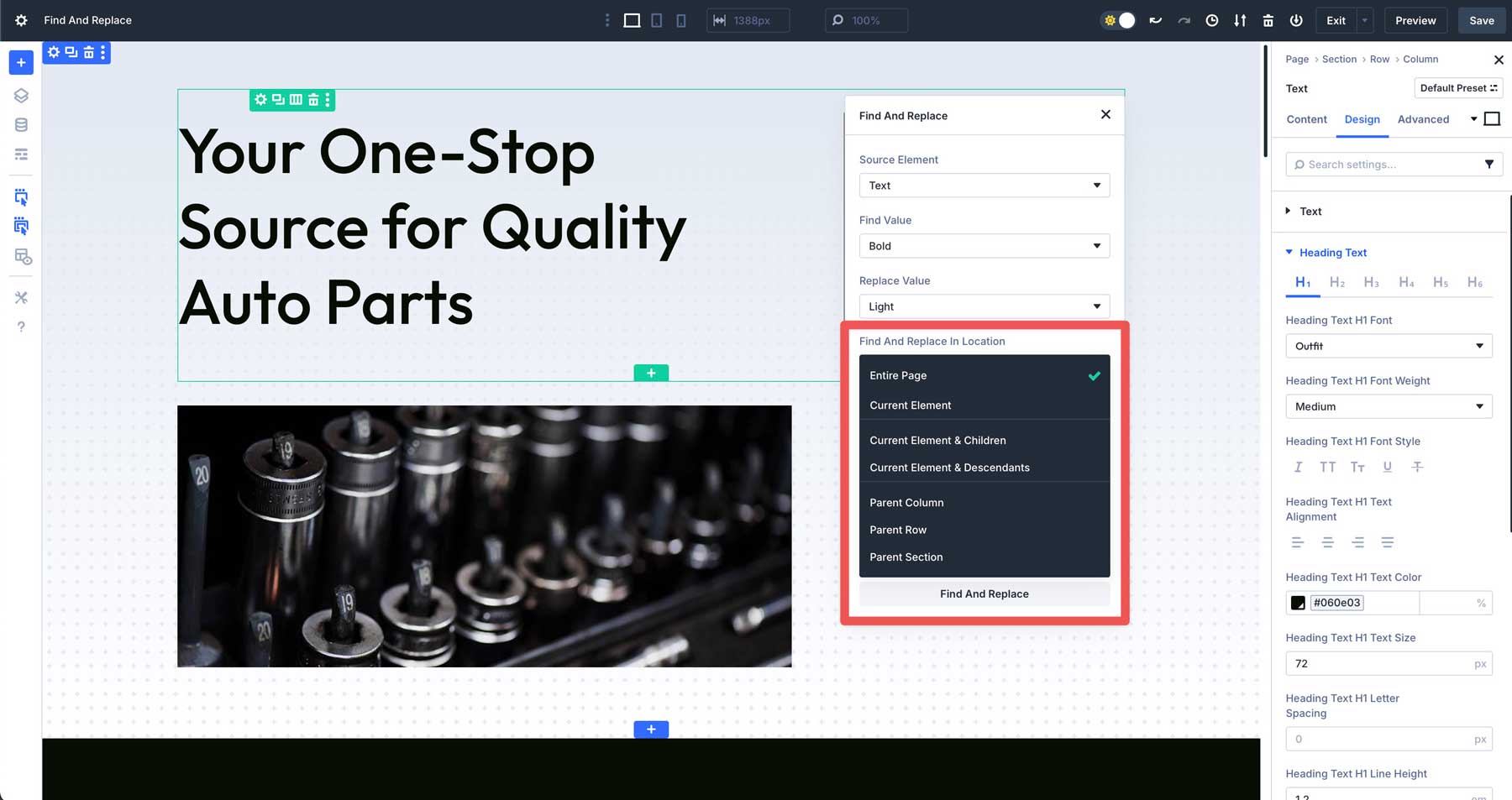 Find and Replace in Divi 5