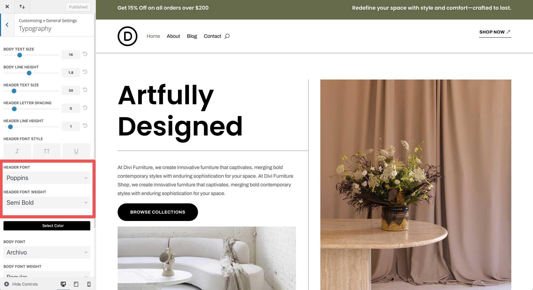 furniture starter site for Divi