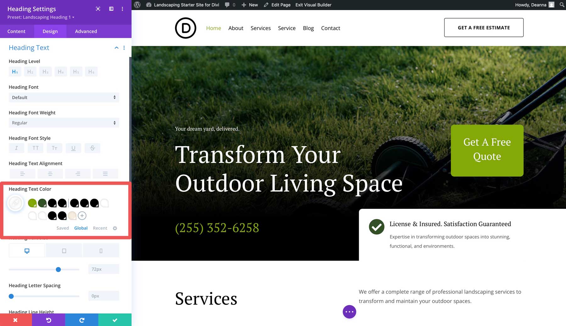 Landscaping starter site for Divi