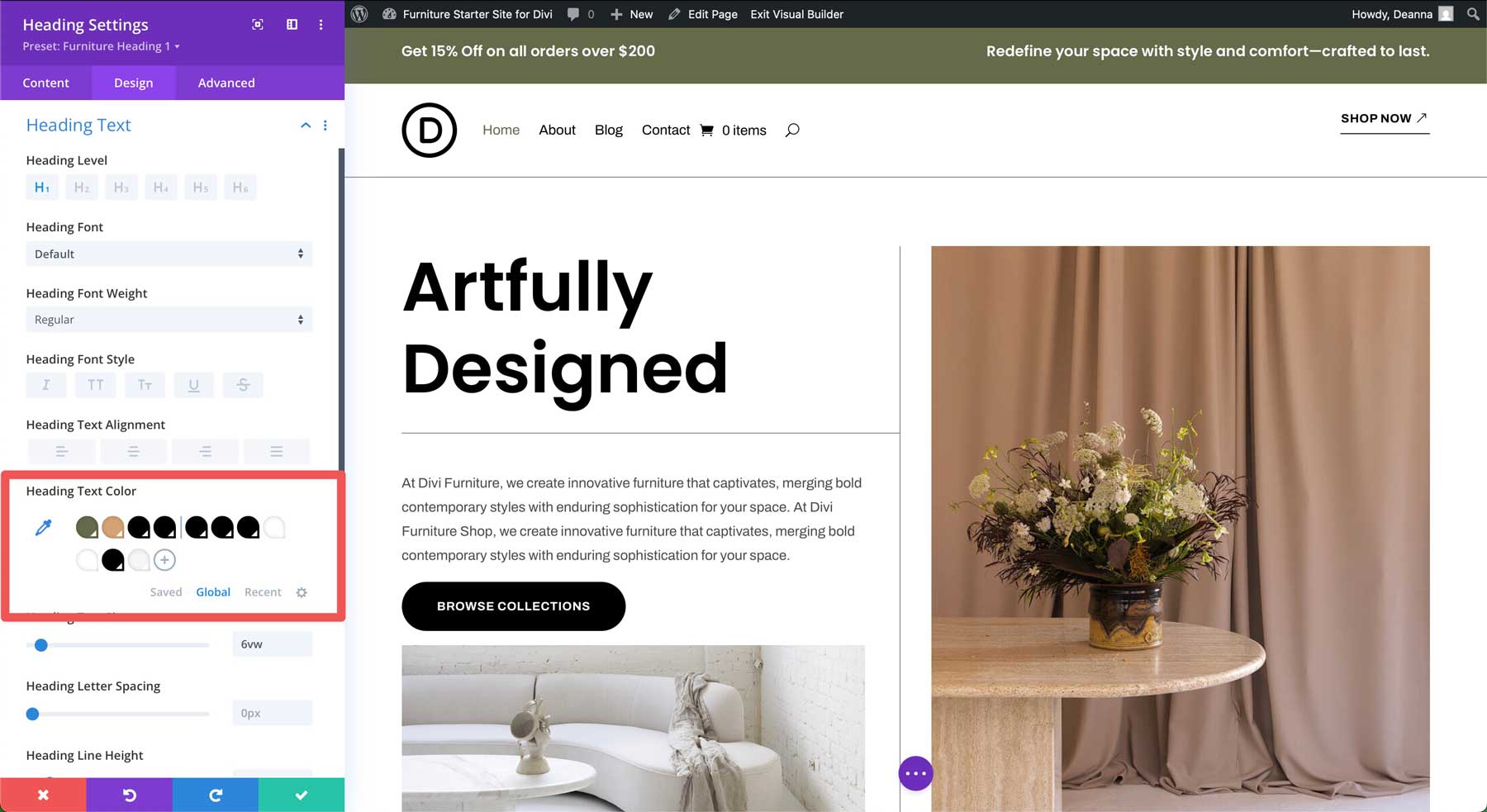 furniture starter site for Divi