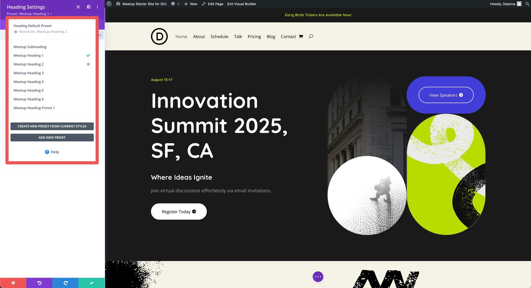Meetup starter site for Divi