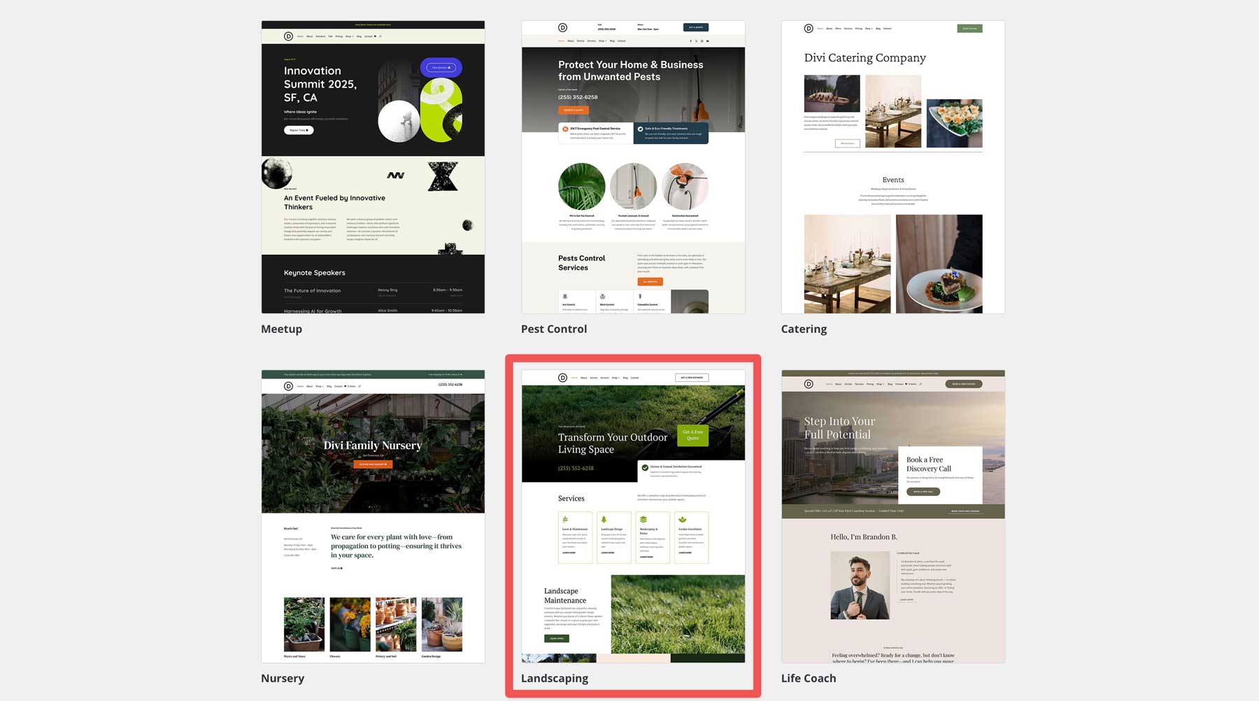 Landscaping starter site for Divi