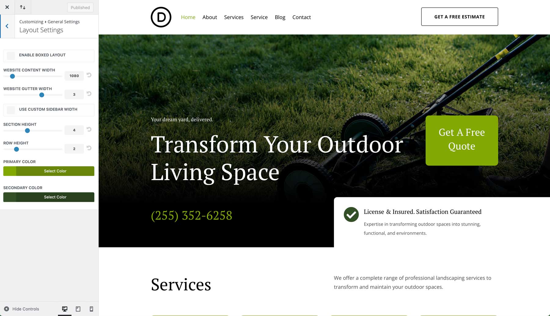 Landscaping starter site for Divi