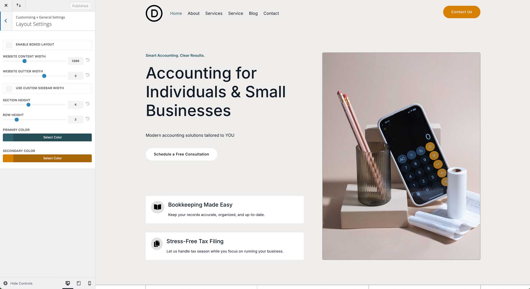 Accountant starter site for Divi