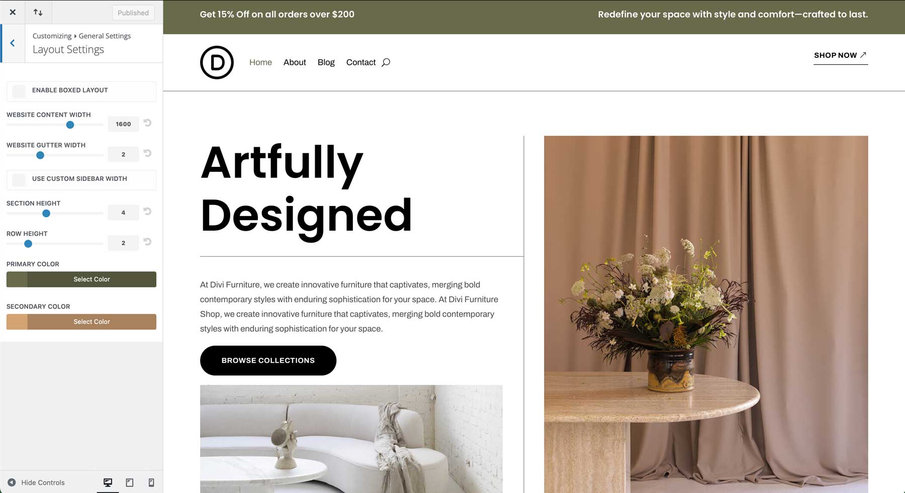furniture starter site for Divi