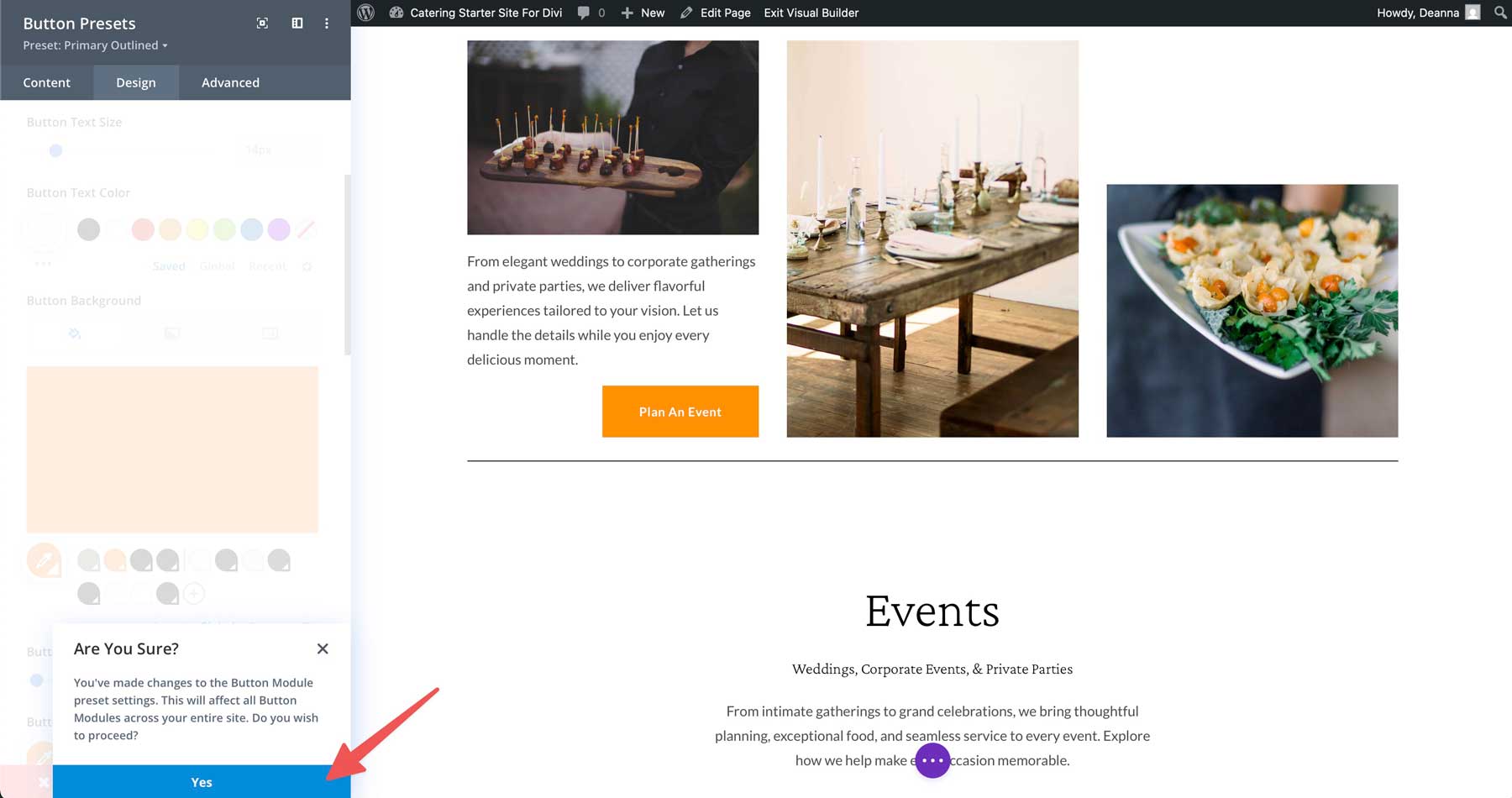 Catering starter site for Divi