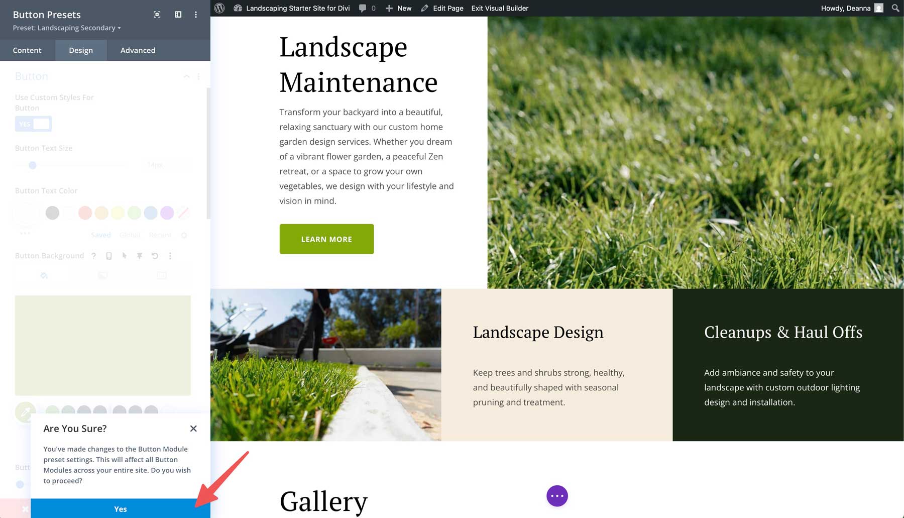 Landscaping starter site for Divi