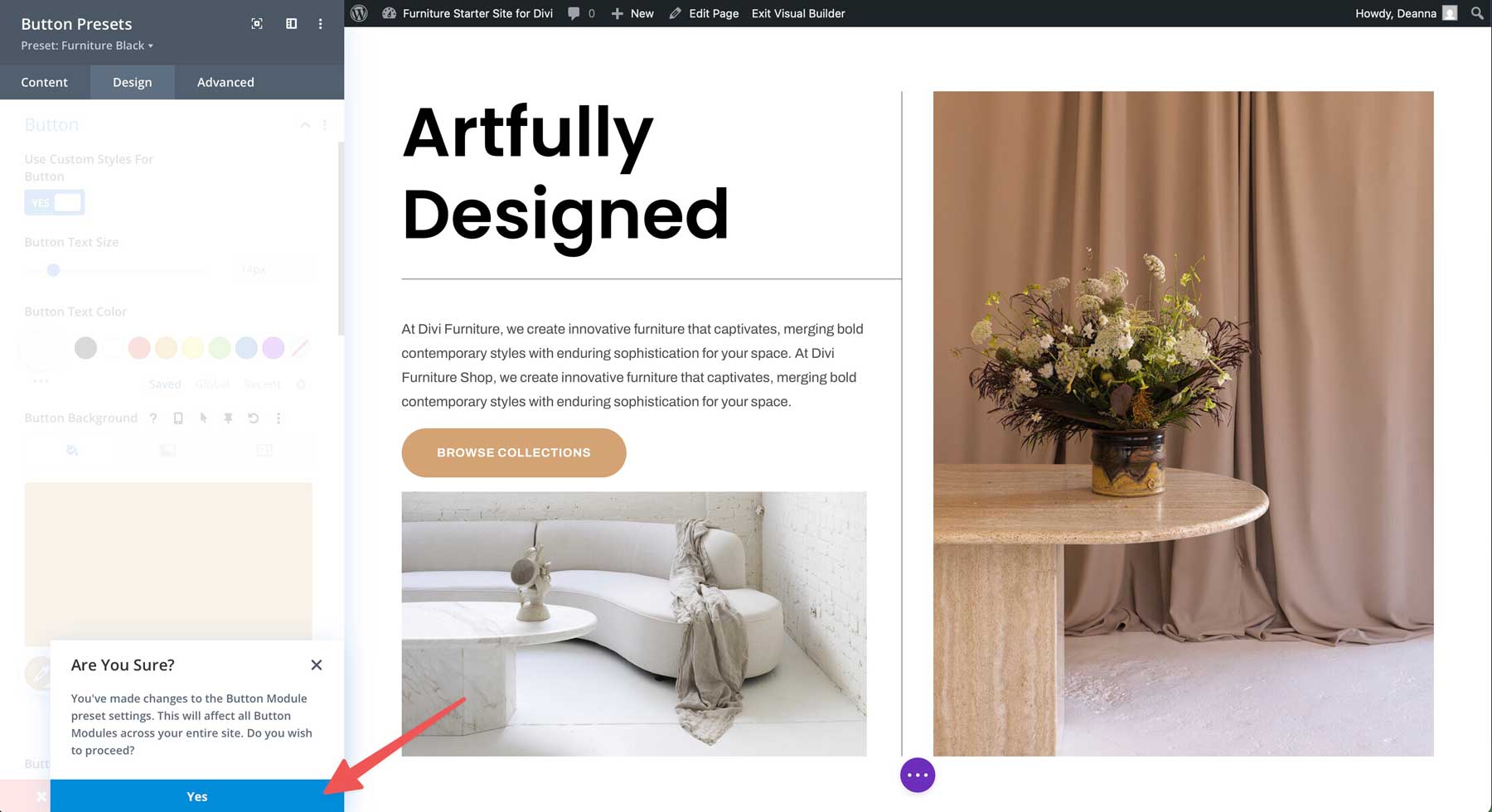 furniture starter site for Divi