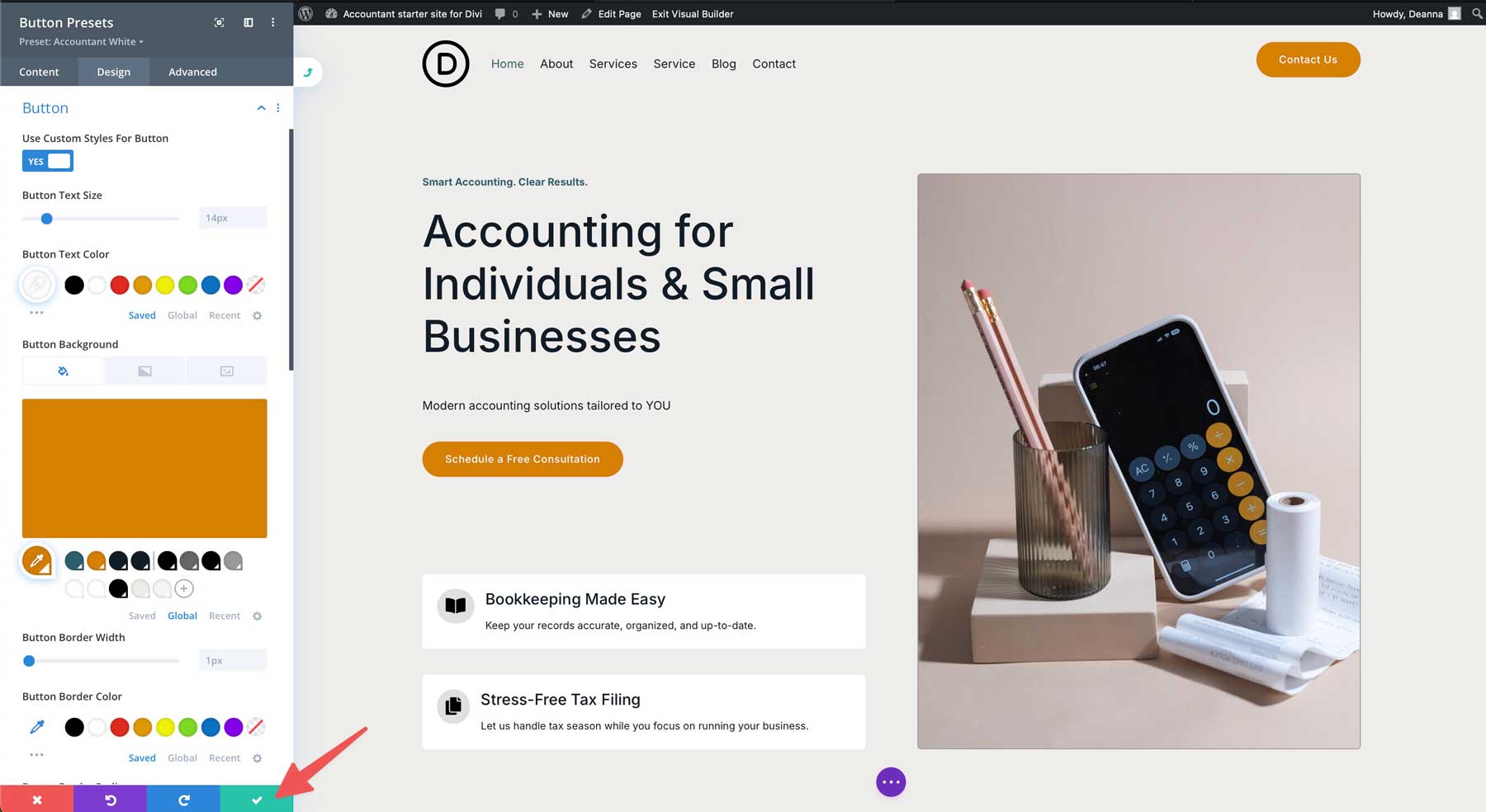 Accountant starter site for Divi