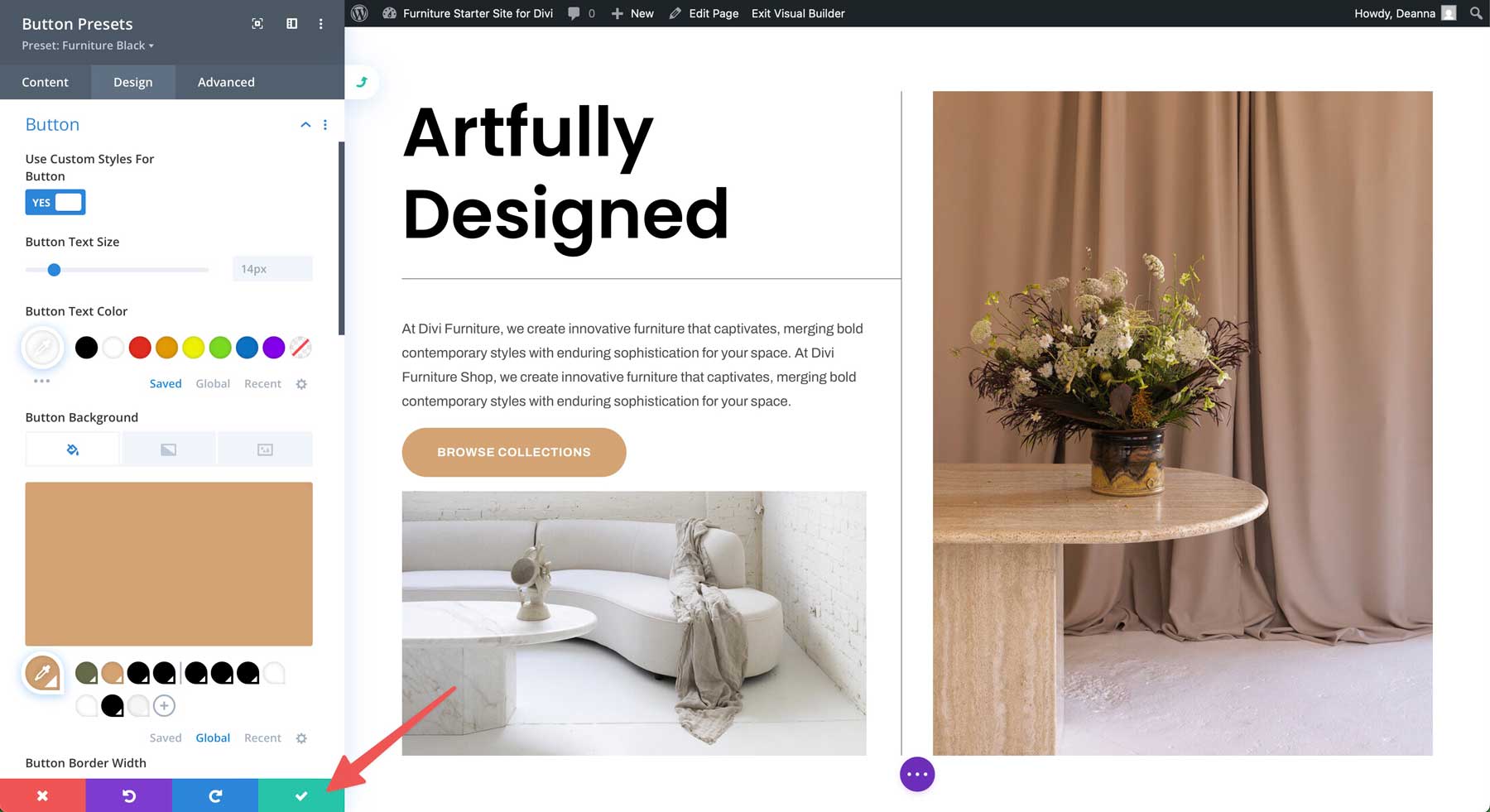 furniture starter site for Divi