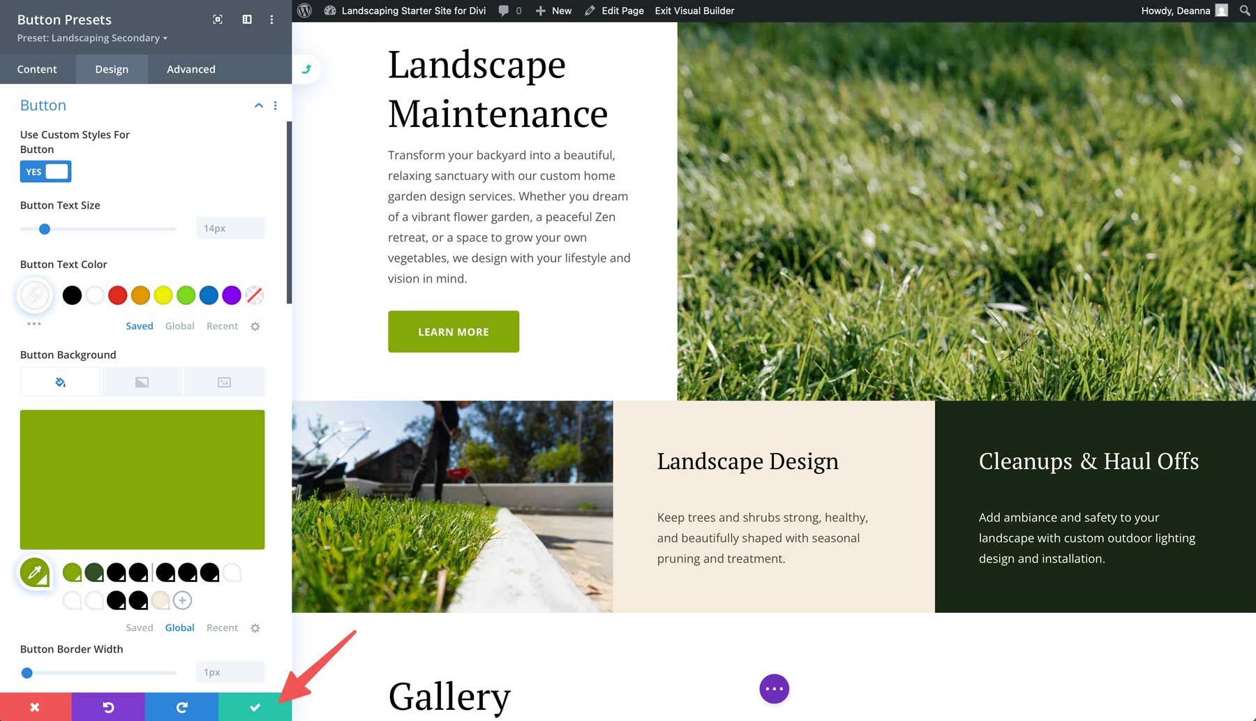 Landscaping starter site for Divi