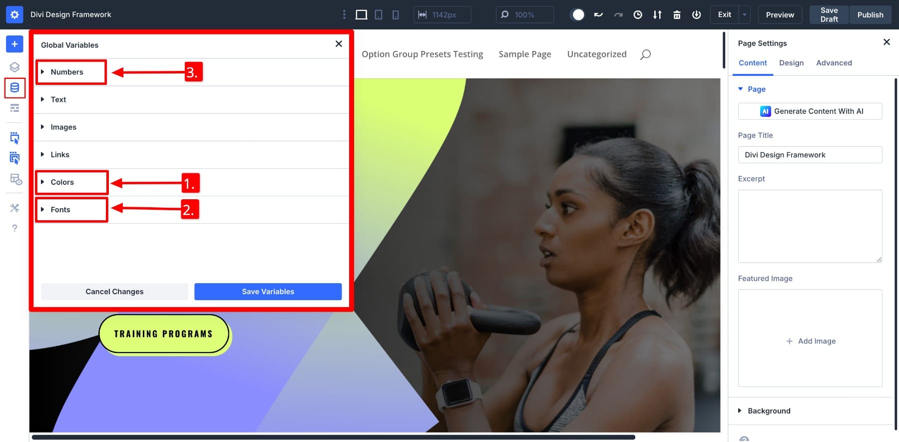 save numbers, colors, and fonts design variables