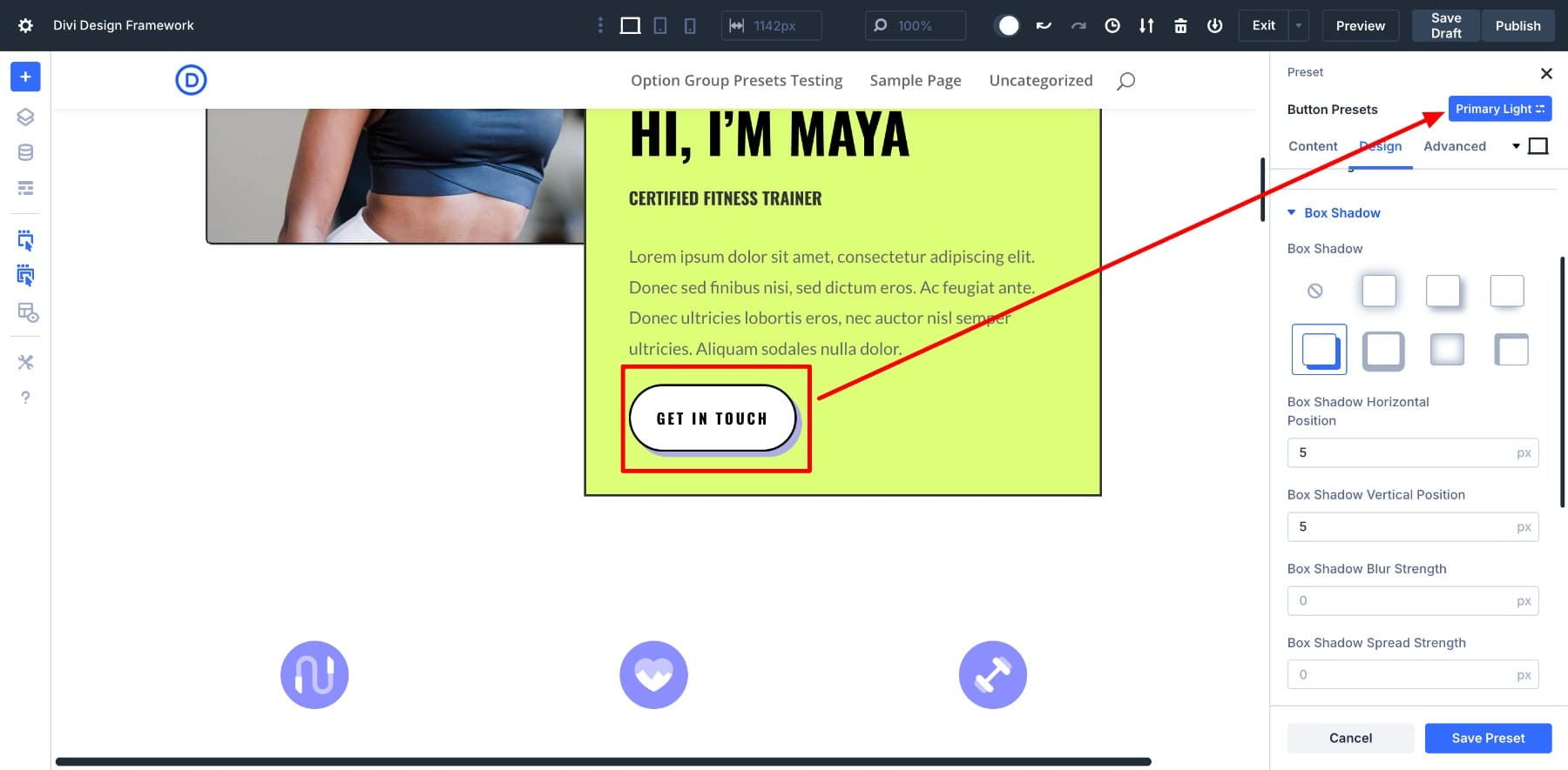 saved element button preset