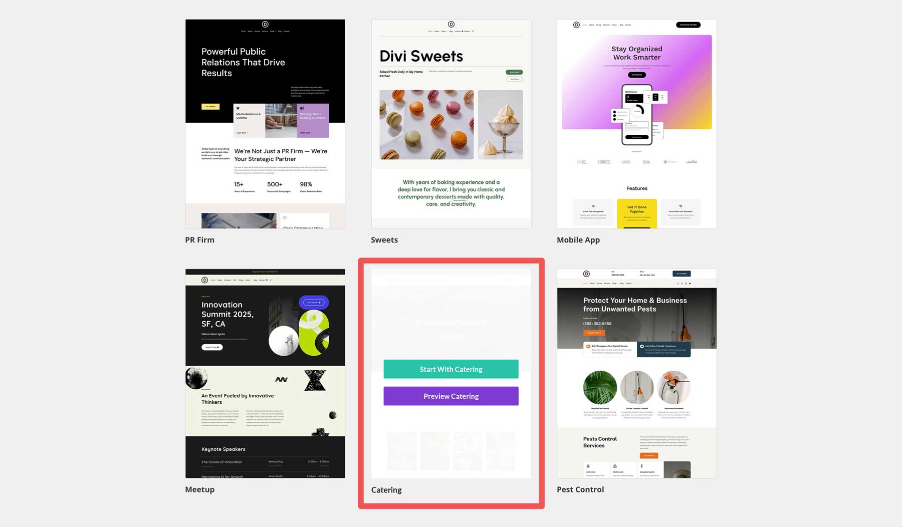 Catering starter site for Divi
